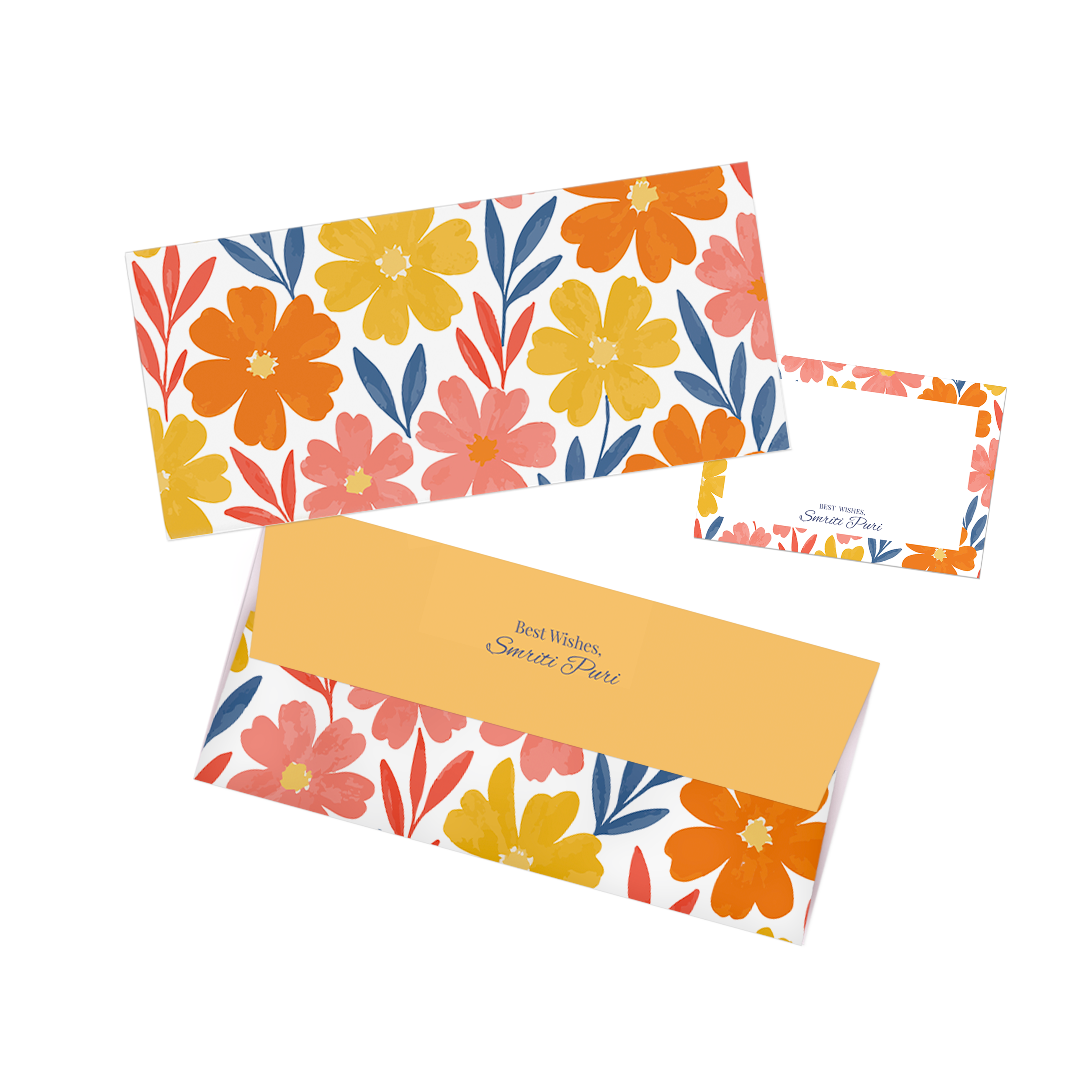 Red & Orange Multi Floral Personalised Money Envelopes  with matching best wishes cards