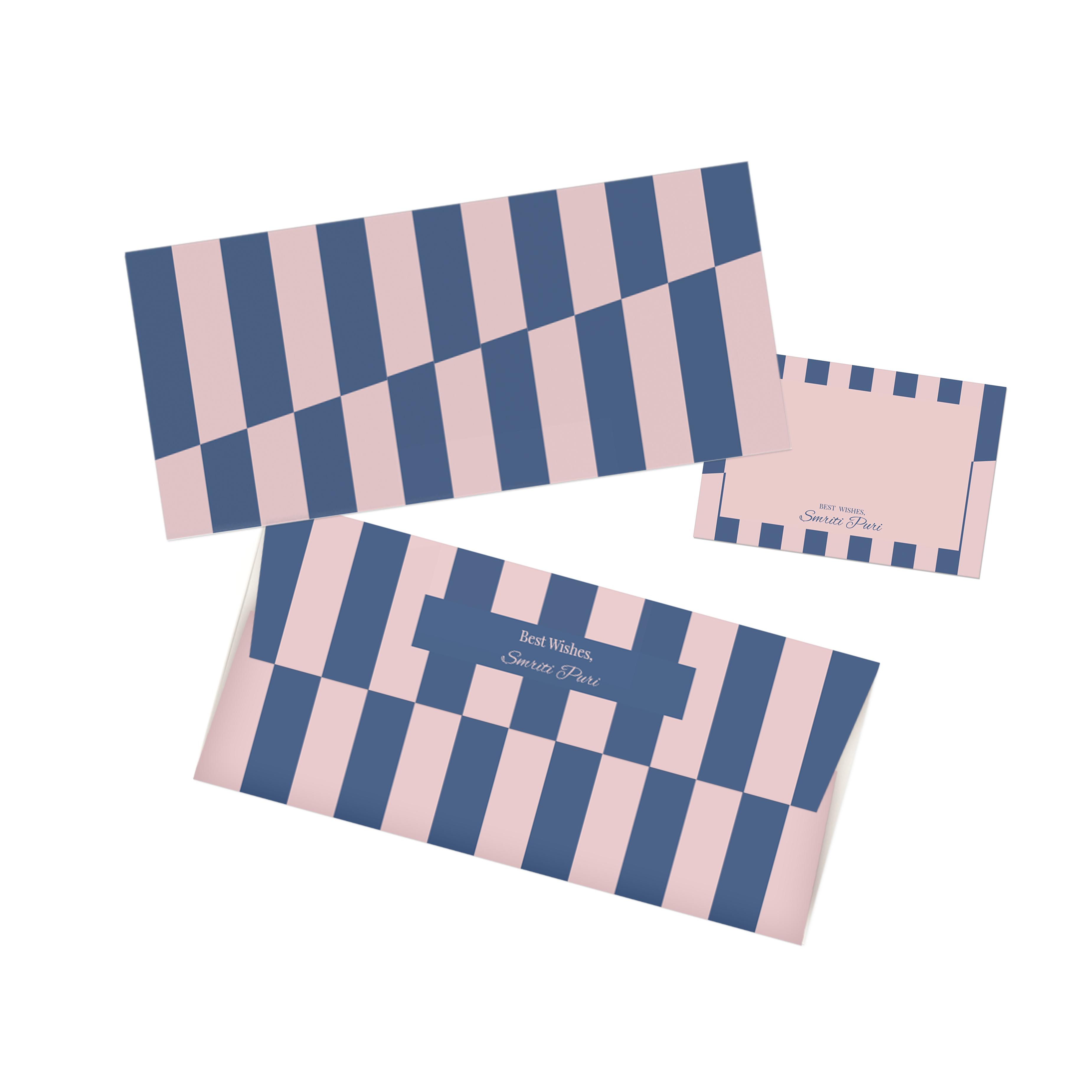 Blue & Pink Slashed Striped Personalised Money Envelopes with matching best wishes cards