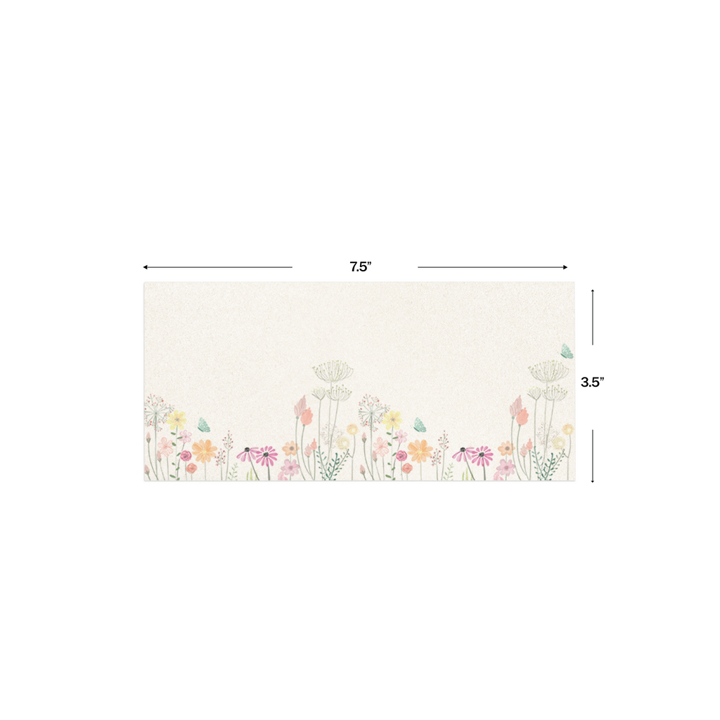 Wildflower Charm Metallic Personalised Money Envelopes shown with dimensions on a white background