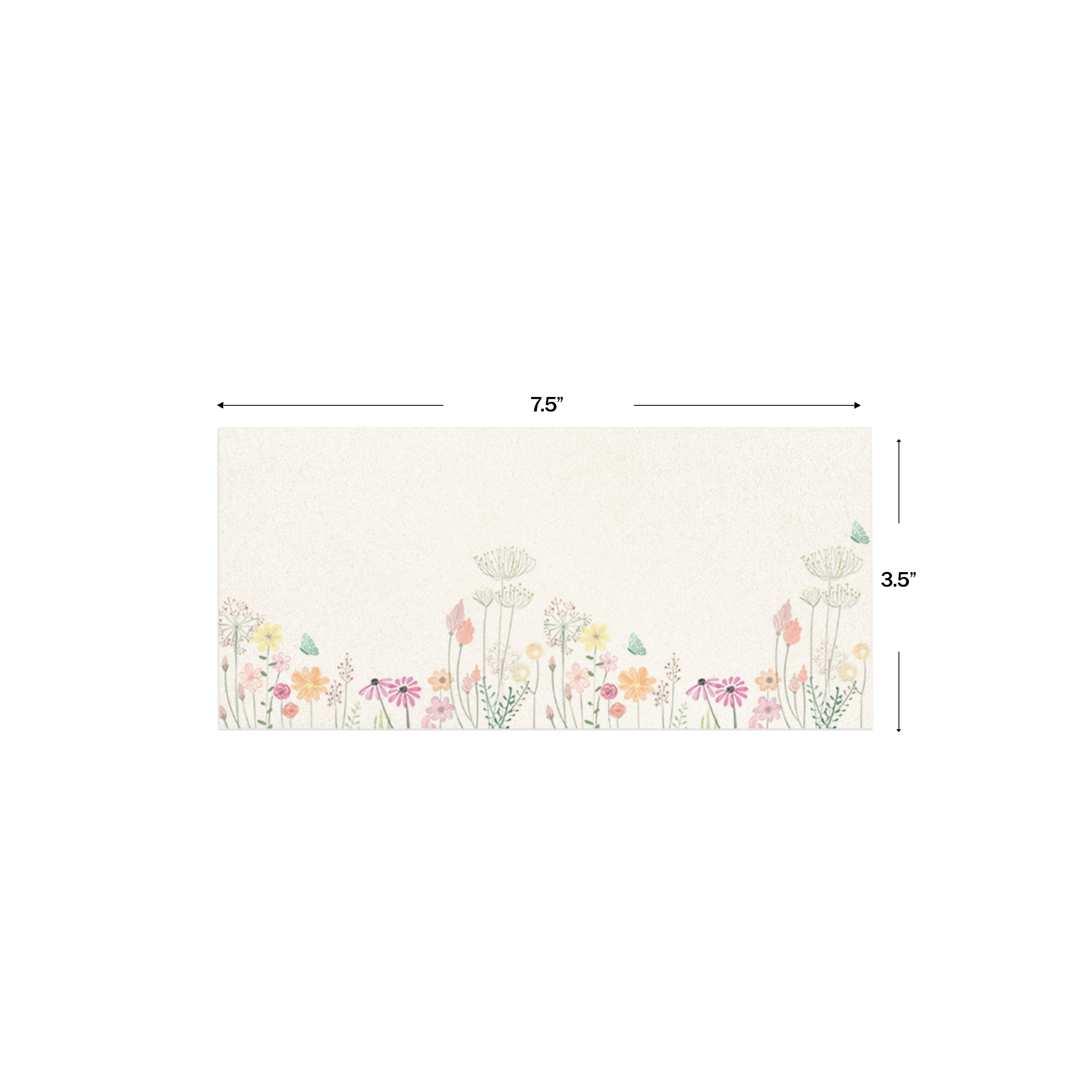 Wildflower Charm Metallic Personalised Money Envelopes shown with dimensions on a white background