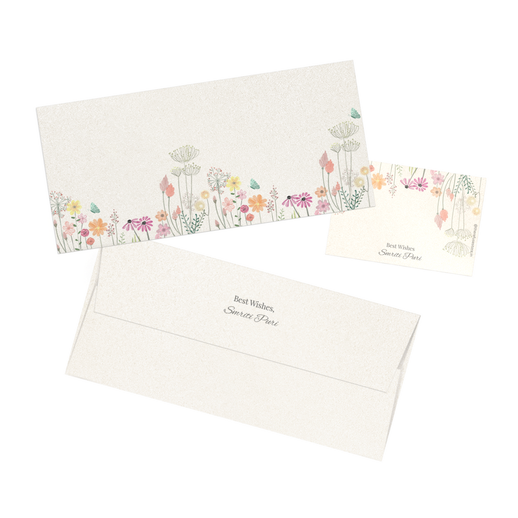 Wildflower Charm Metallic Personalised Money Envelopes with matching best wishes cards