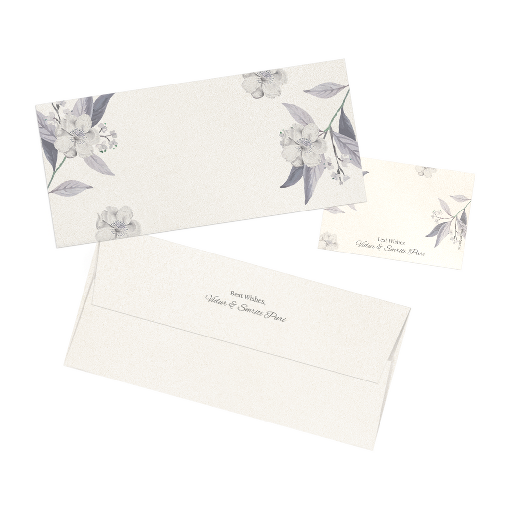 Misty Lavender Leaf Metallic Personalised Money Envelopes with matching best wishes cards