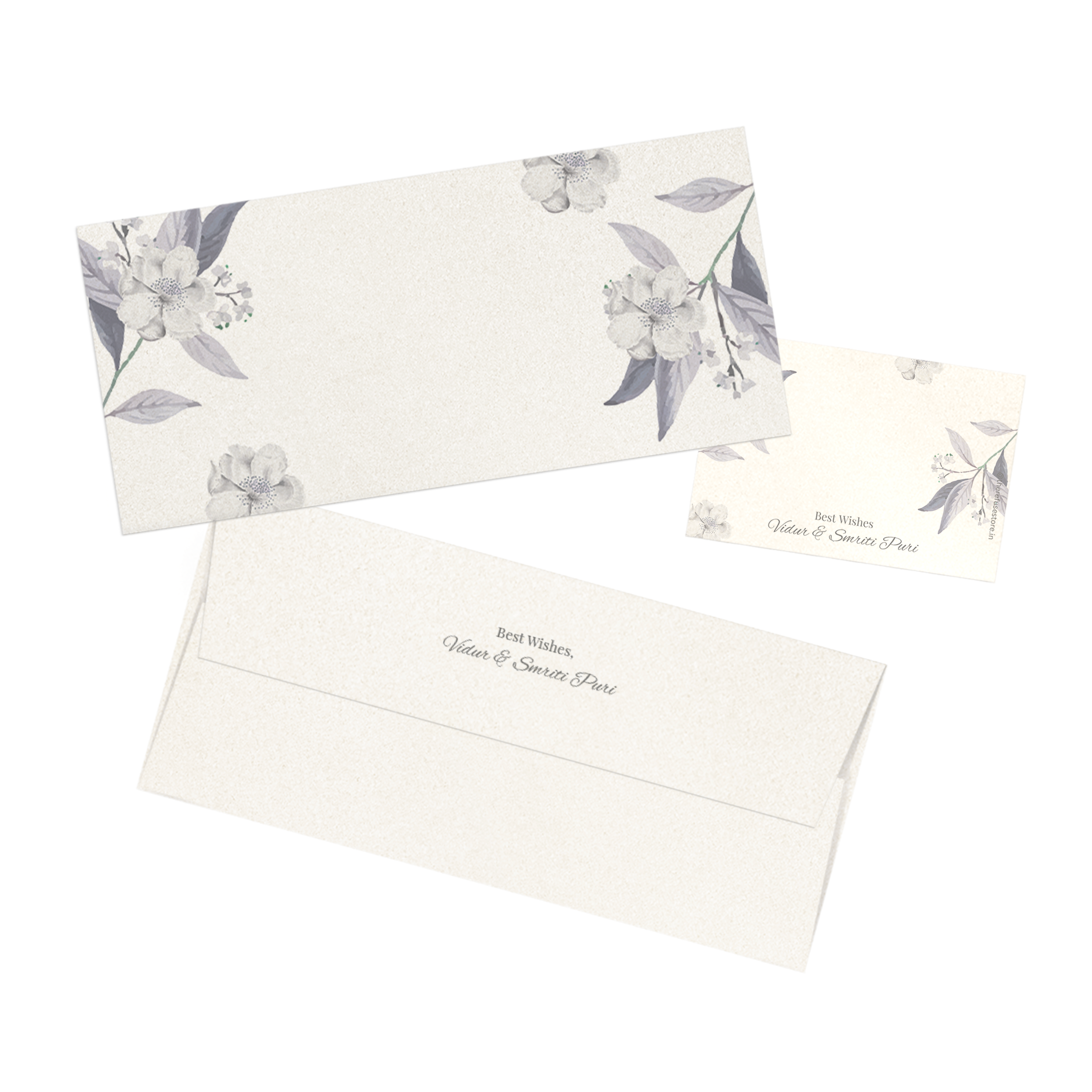 Misty Lavender Leaf Metallic Personalised Money Envelopes with matching best wishes cards