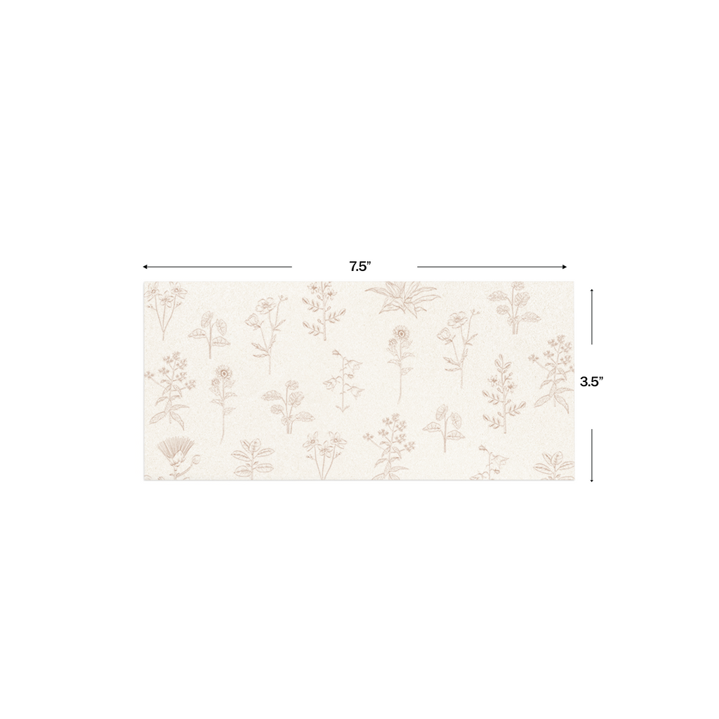 Vintage Botanical Metallic Personalised Money Envelopes shown with dimensions on a white background