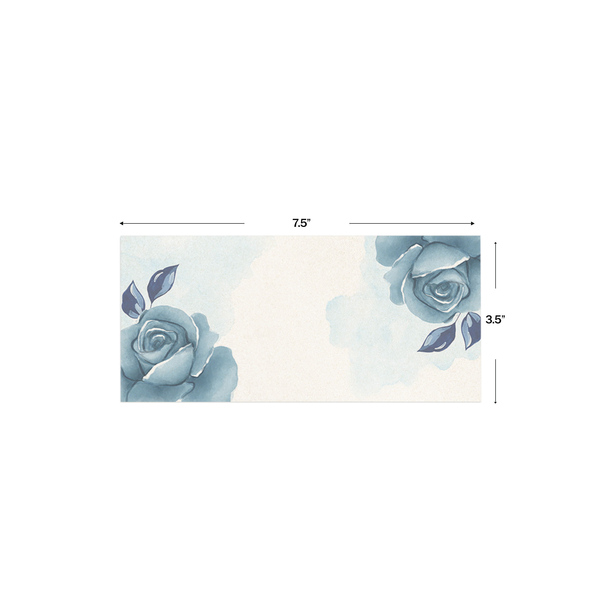 Watercolor Indigo Rose Metallic Personalised Money Envelopes shown with dimensions on a white background