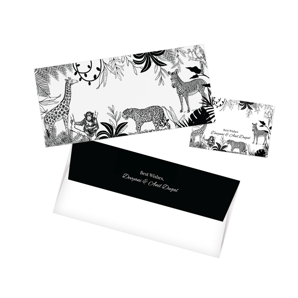 Jungle Noir Personalised Money Envelopes with matching best wishes cards