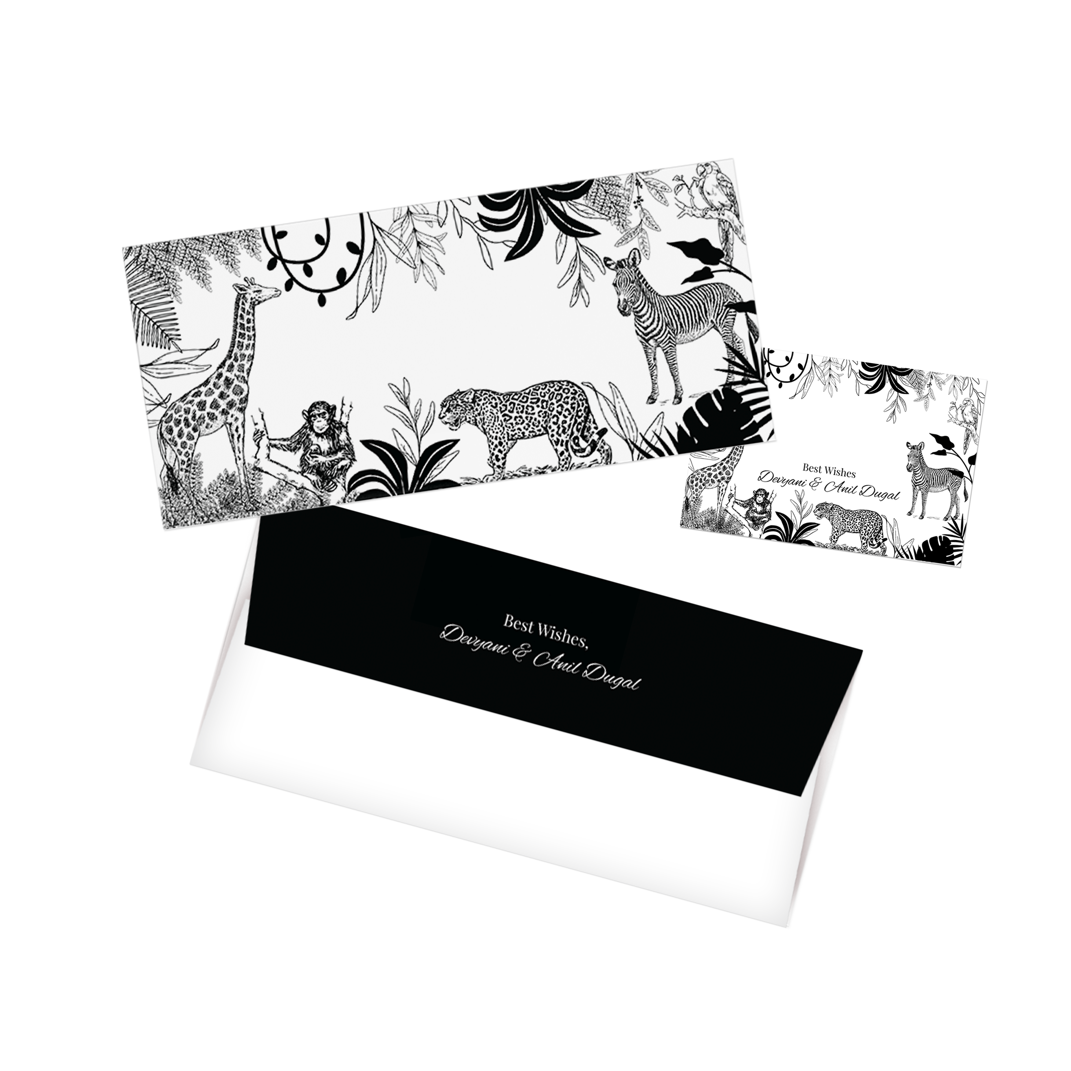 Jungle Noir Personalised Money Envelopes with matching best wishes cards