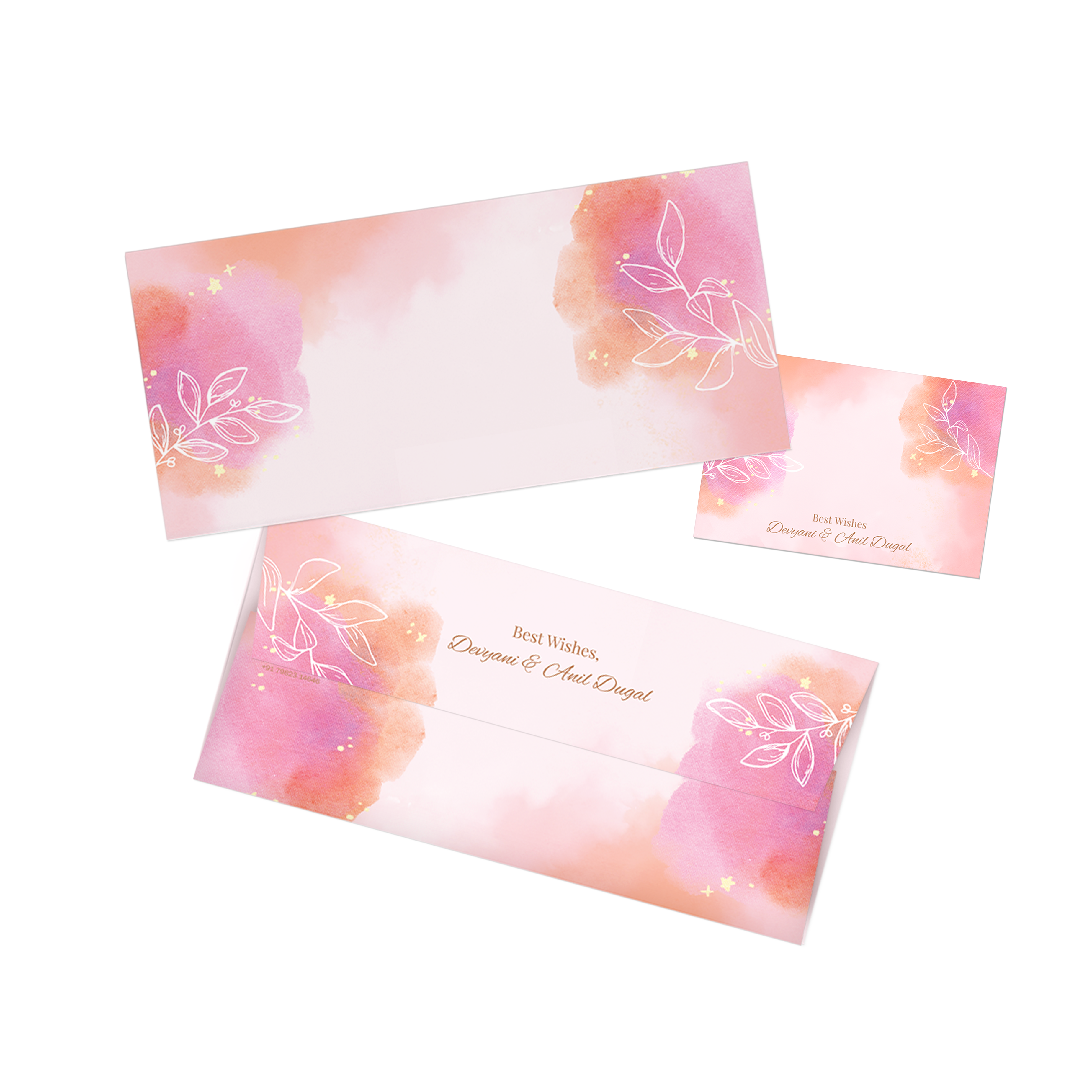 Golden Hour Leaves Personalised Money Envelopes with matching best wishes cards