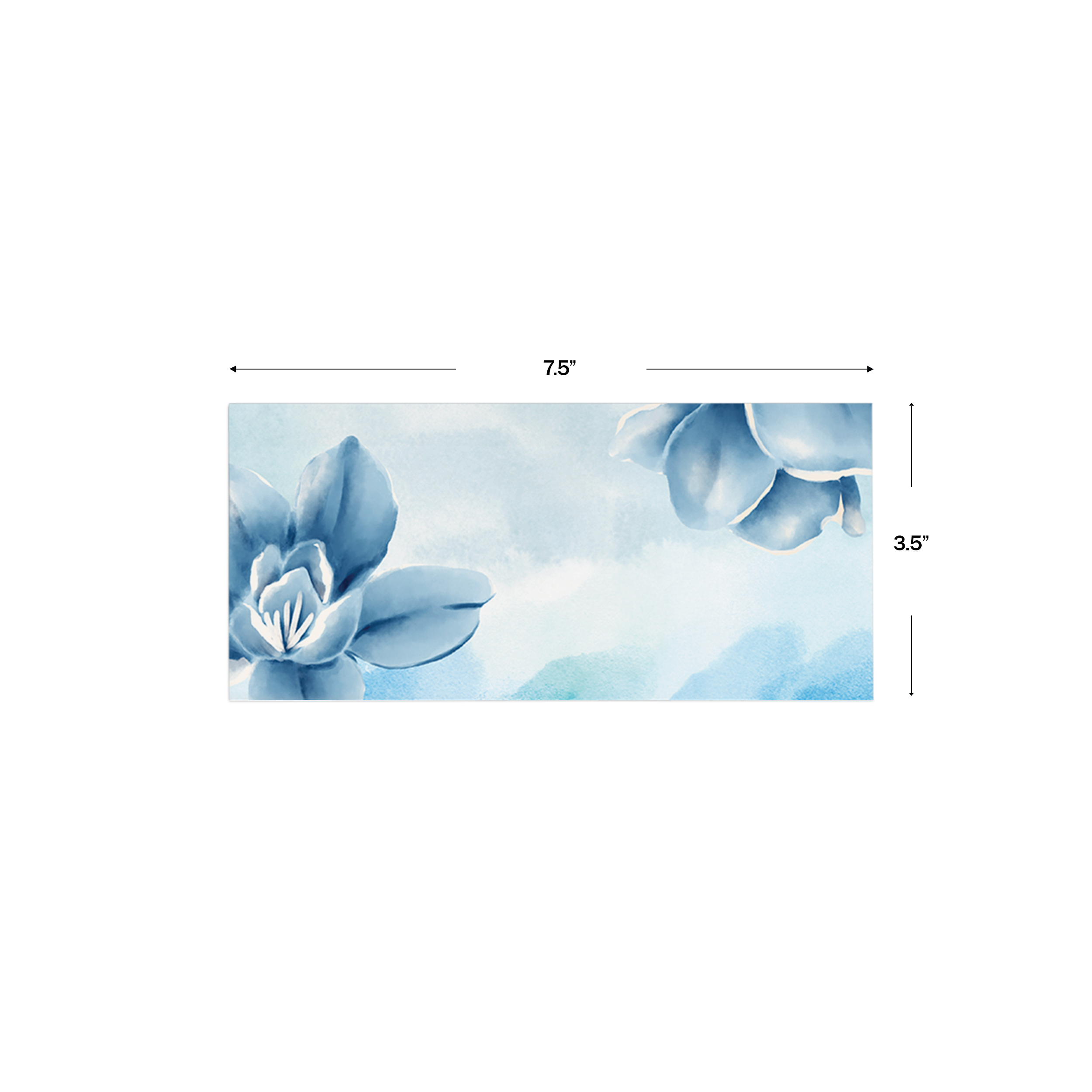 Blue Bloom Watercolour Personalised Money Envelopes shown with dimensions on a white background
