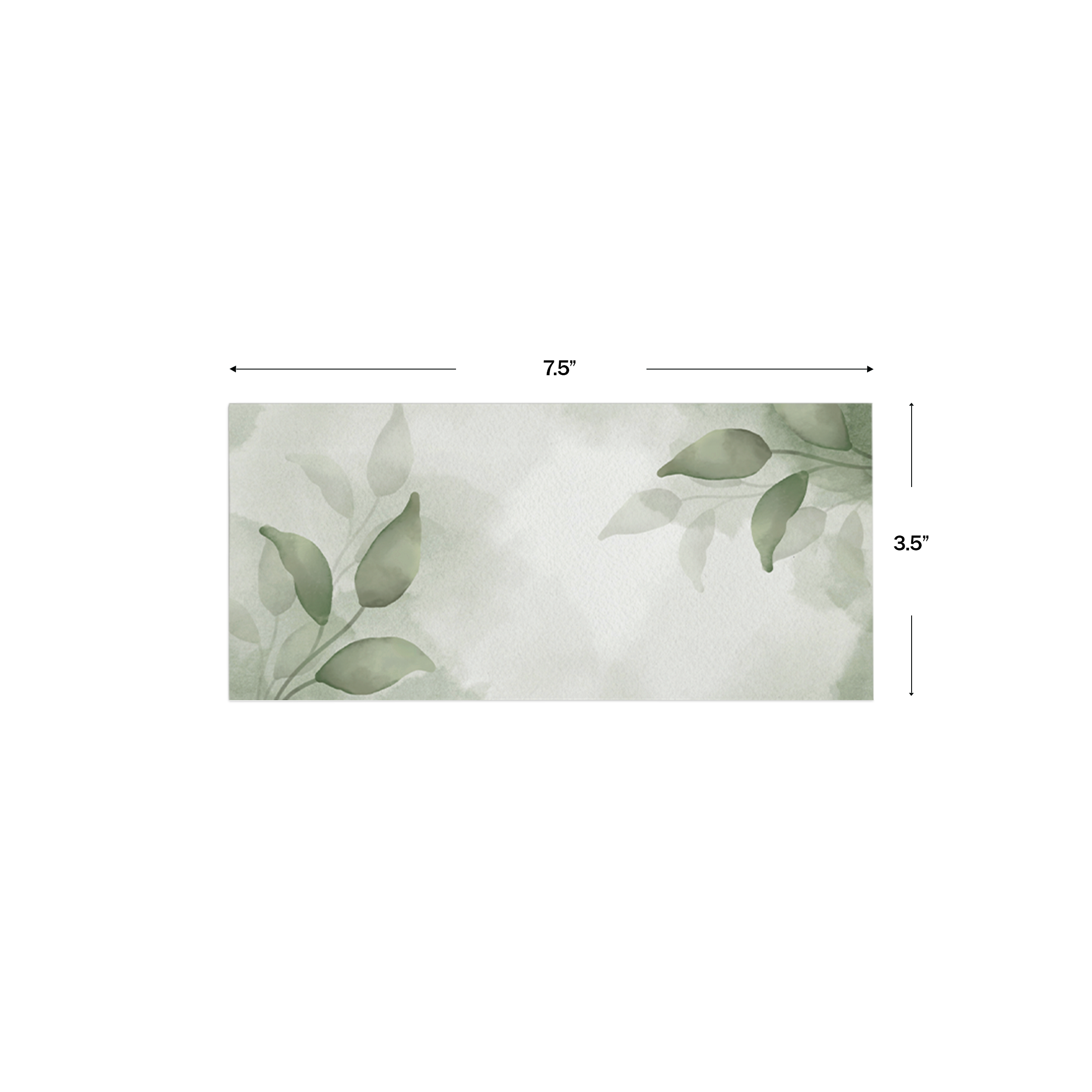 Sage Green Leaf Watercolour Personalised Money Envelopes shown with dimensions on a white background