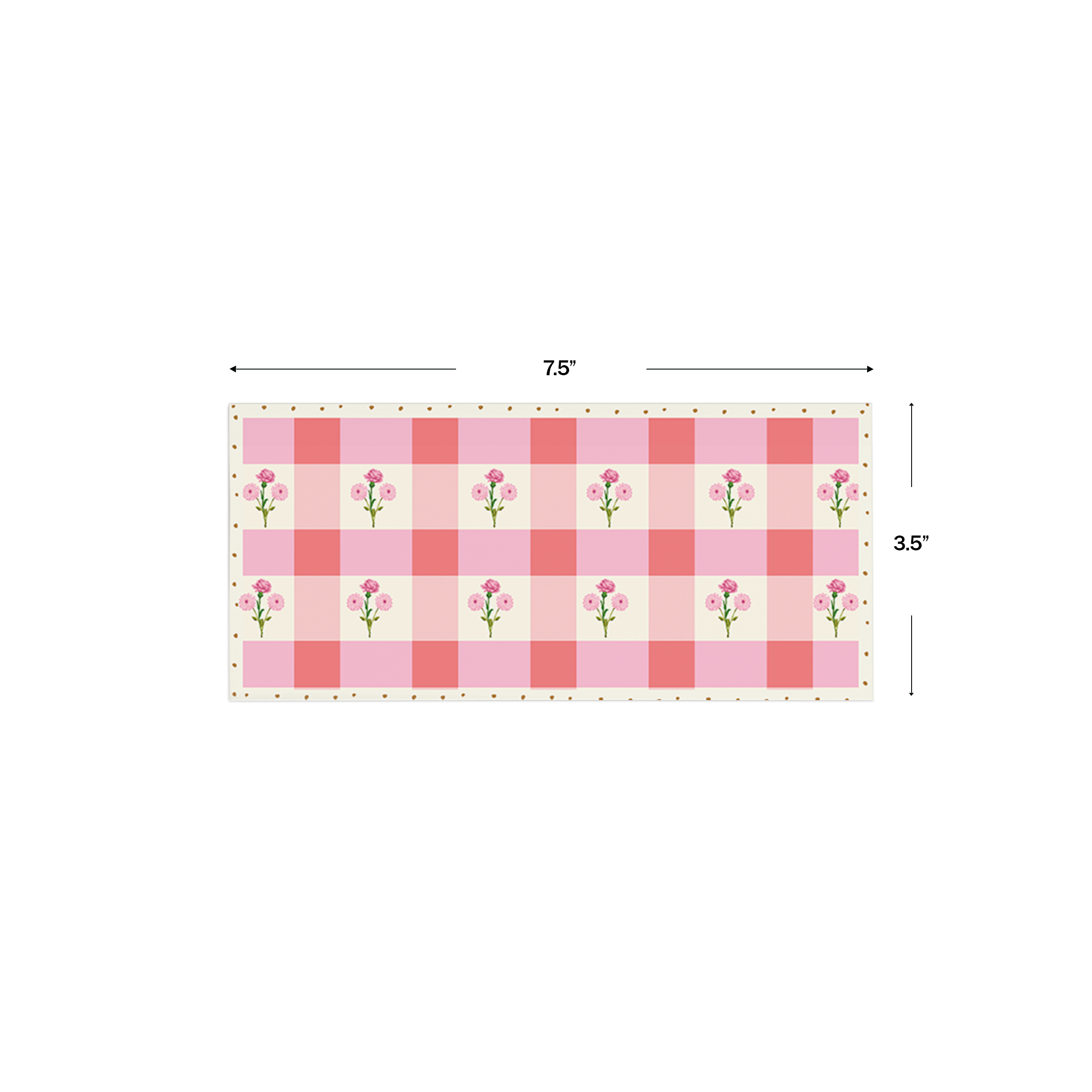 Vintage Checkered Floral Personalised Money Envelopes shown with dimensions on a white background