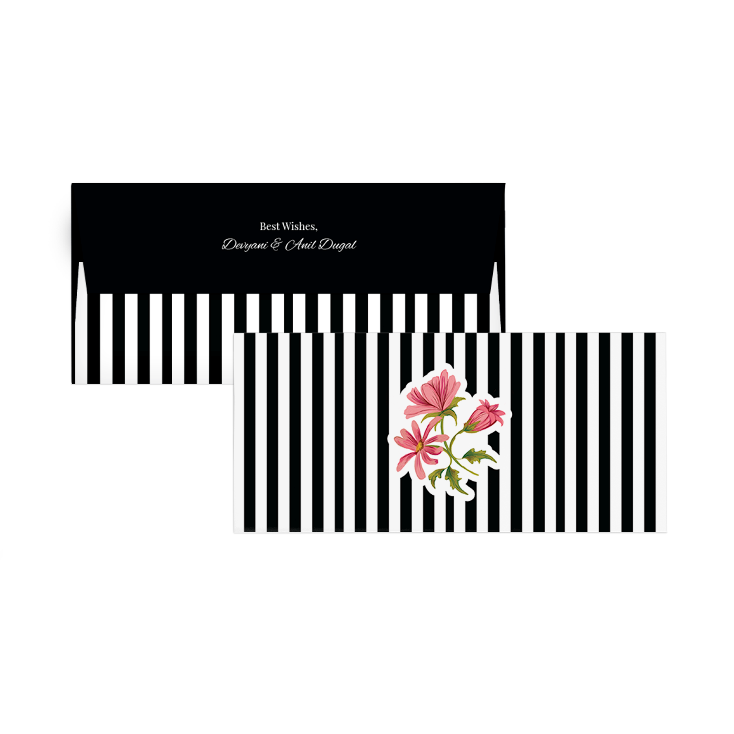 Bold Black & White Stripe Floral Personalised Money Envelopes