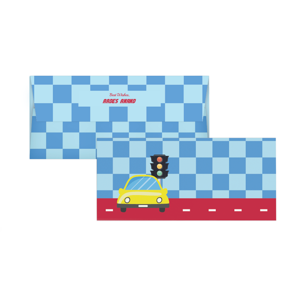 Blue Checked Car-Themed  Personalised Money Envelopes