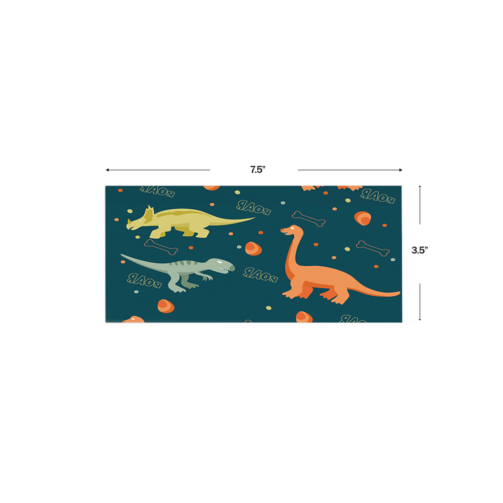 Dinosaur Personalised Money Envelopes shown with dimensions on a white background