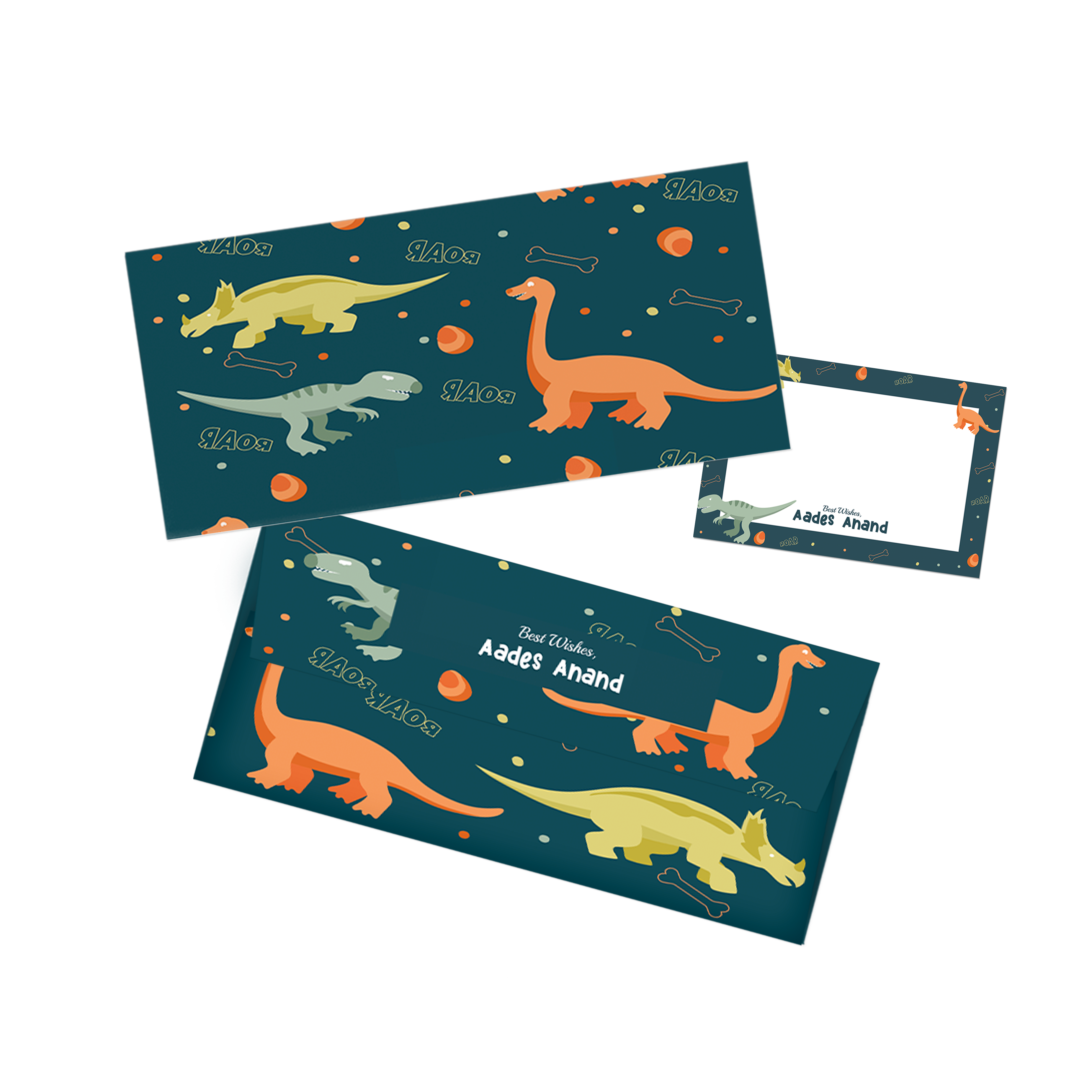 Dinosaur Personalised Money Envelopes with matching best wishes cards