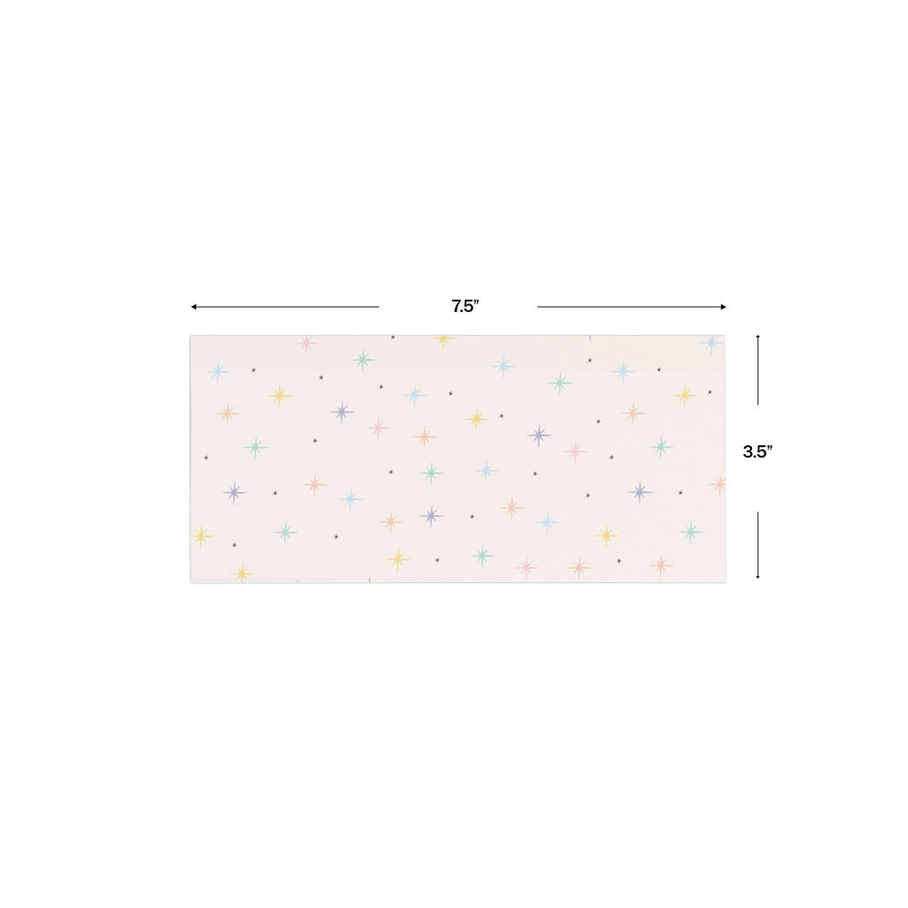 Pastel Stars Personalised Money Envelopes shown with dimensions on a white background