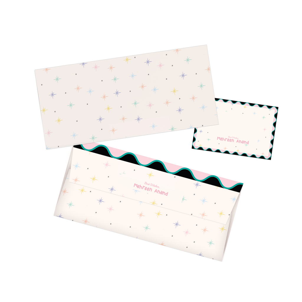 Pastel Stars Personalised Money Envelopes with matching best wishes cards