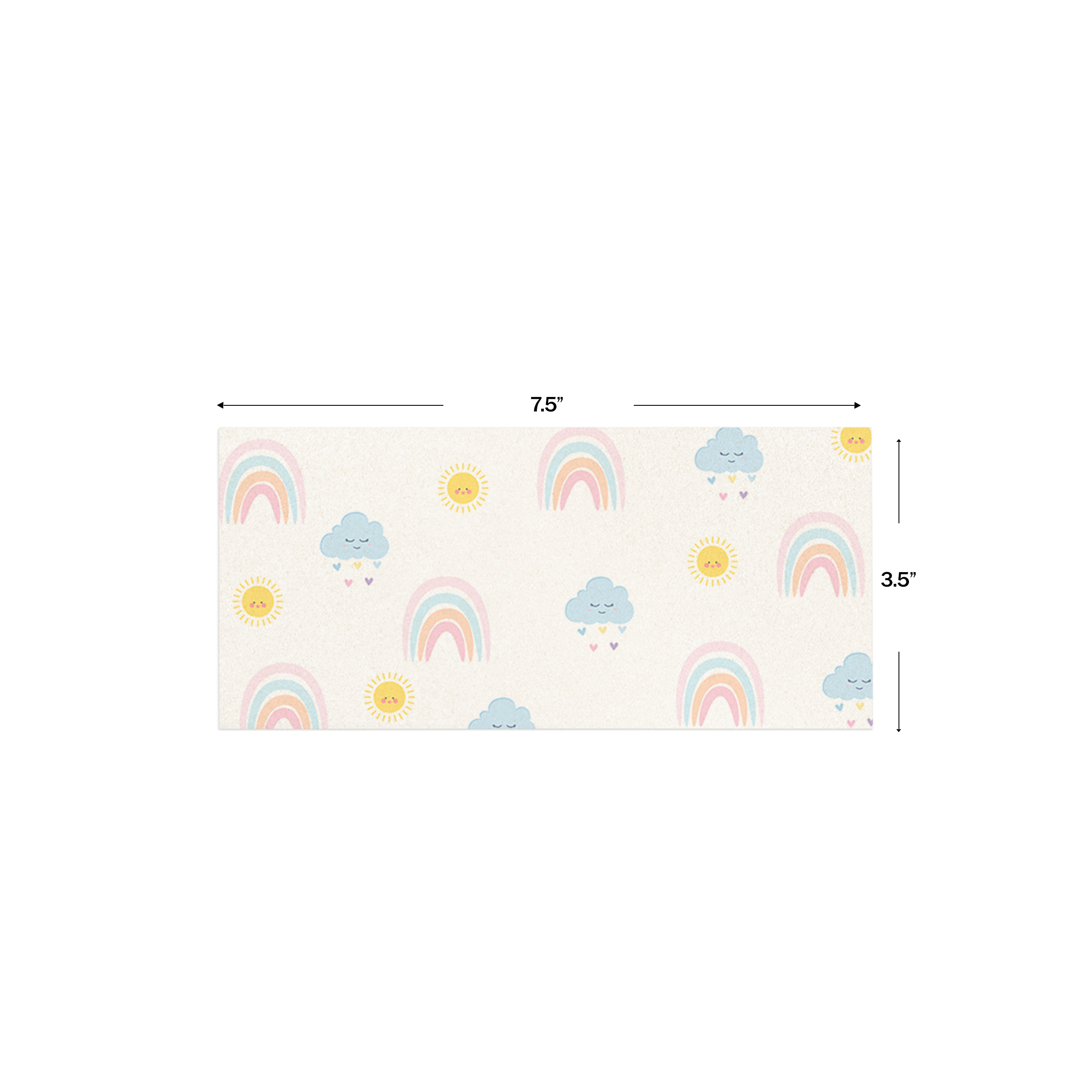 Pastel Rainbow & Cloud Metallic Personalised Money Envelopes shown with dimensions on a white background