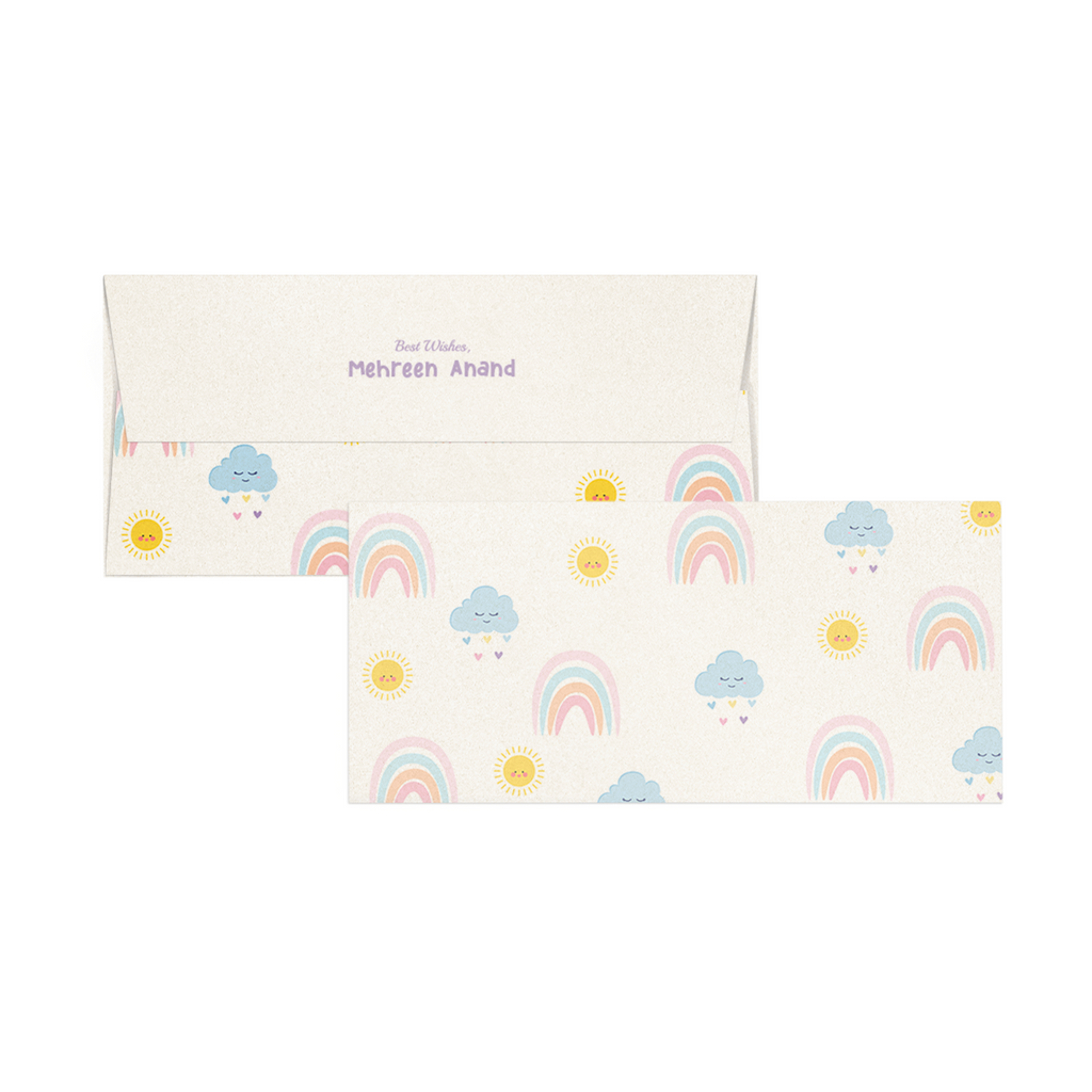 Pastel Rainbow & Cloud Metallic Personalised Money Envelopes