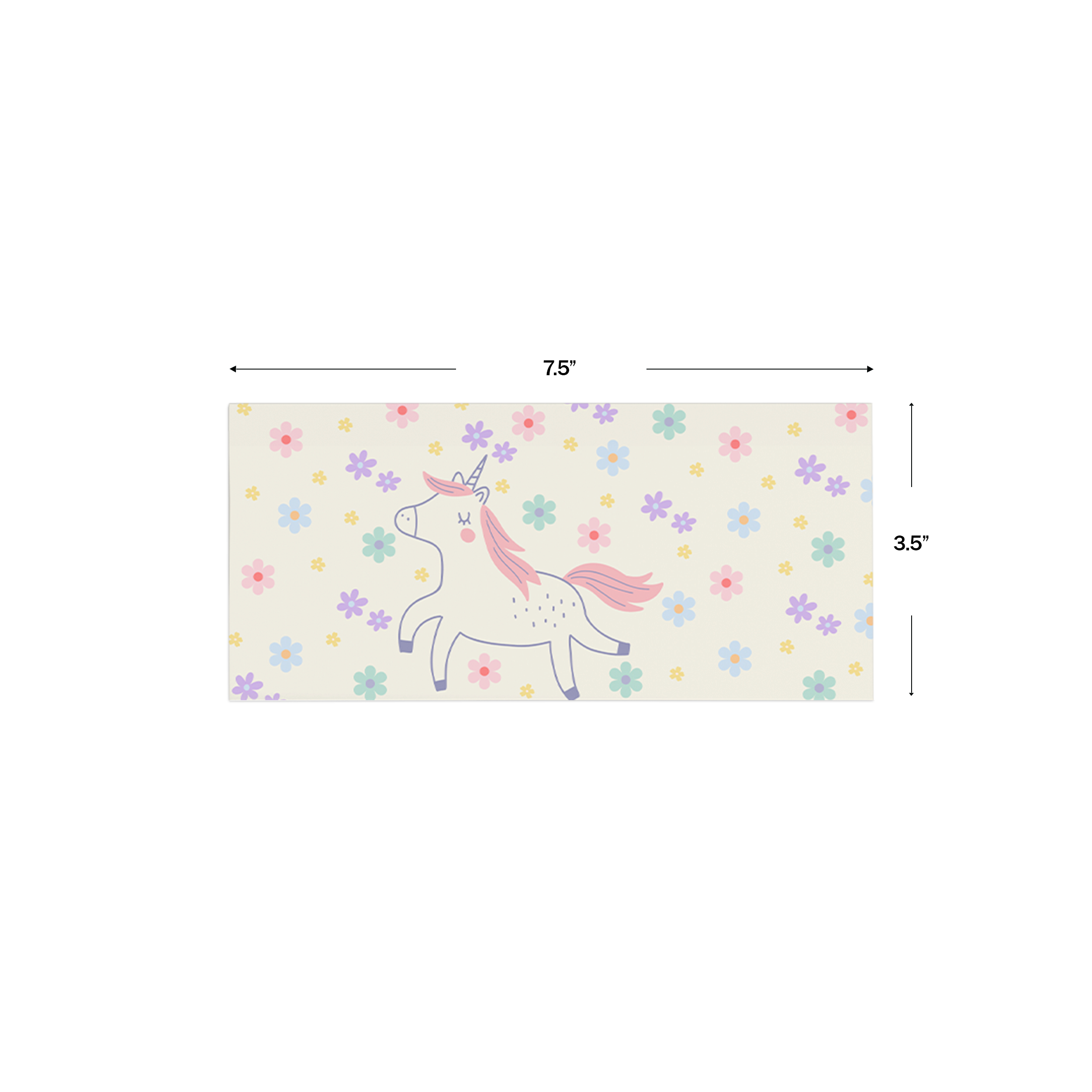 Unicorn & Flowers Personalised Money Envelopes shown with dimensions on a white background