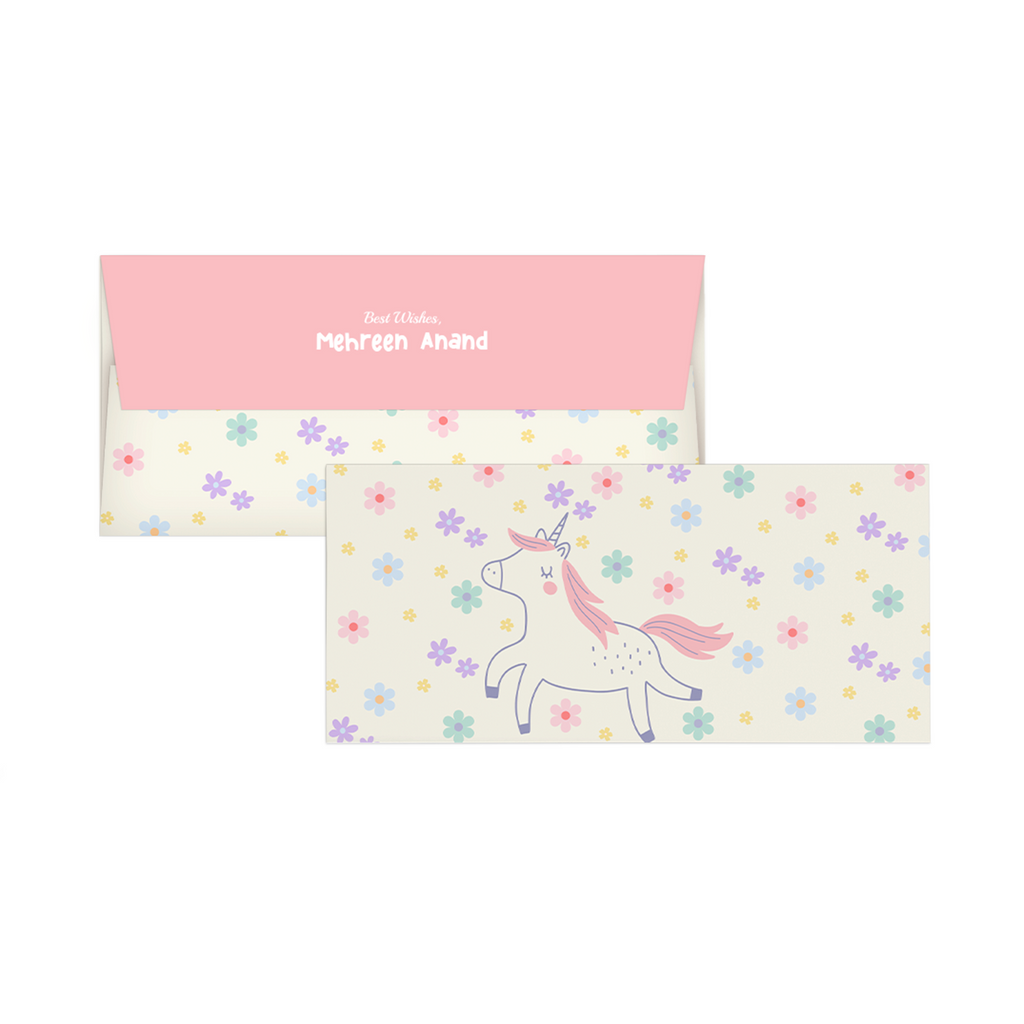 Unicorn & Flowers Personalised Money Envelopes