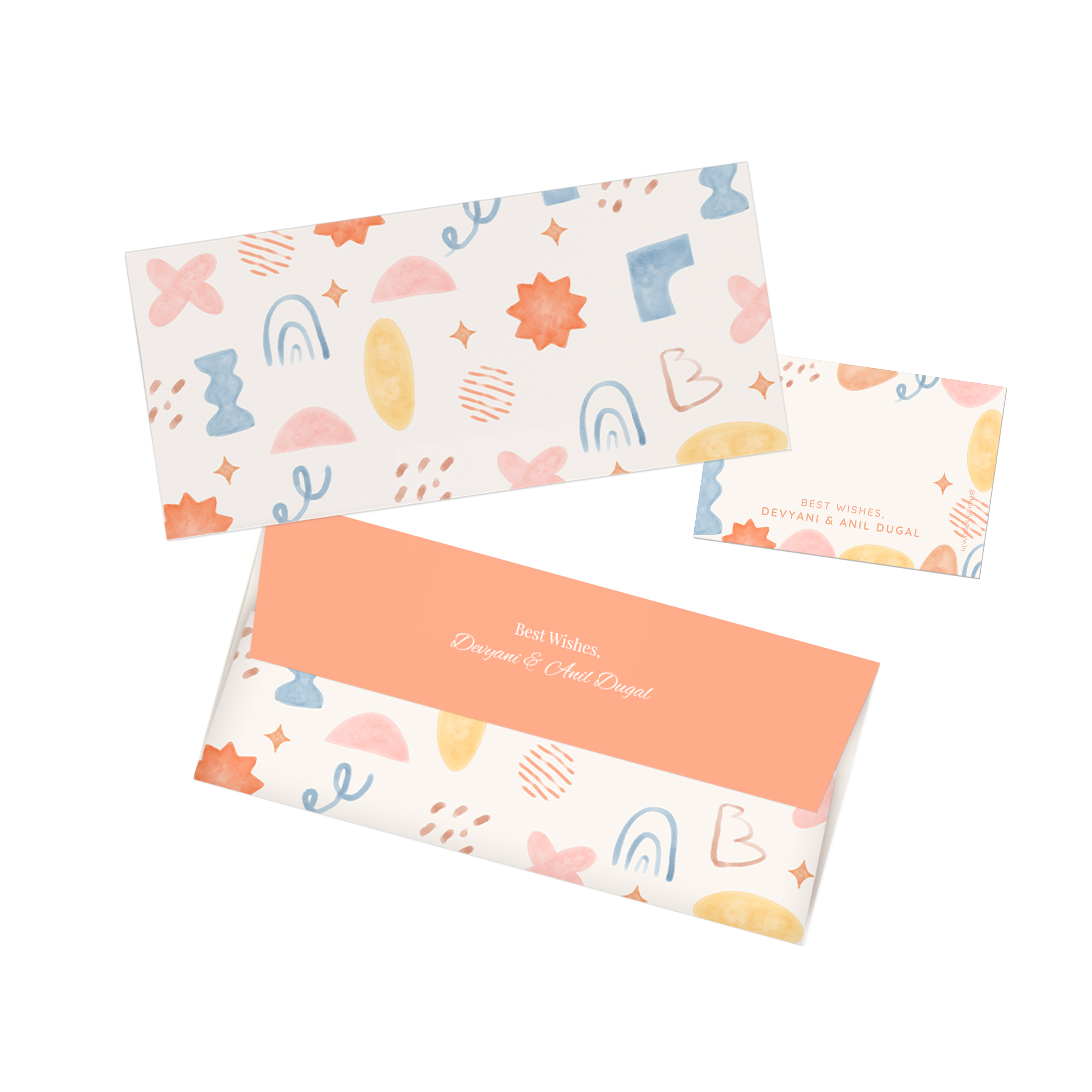 Abstract Watercolor Personalised Money Envelopes with matching best wishes cards