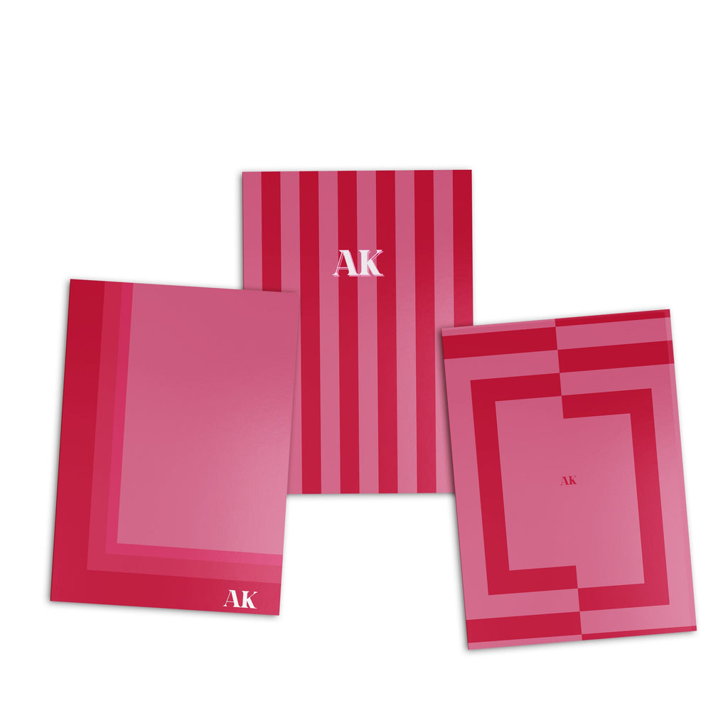Pink Stripped Personalised Folder Set of 3
