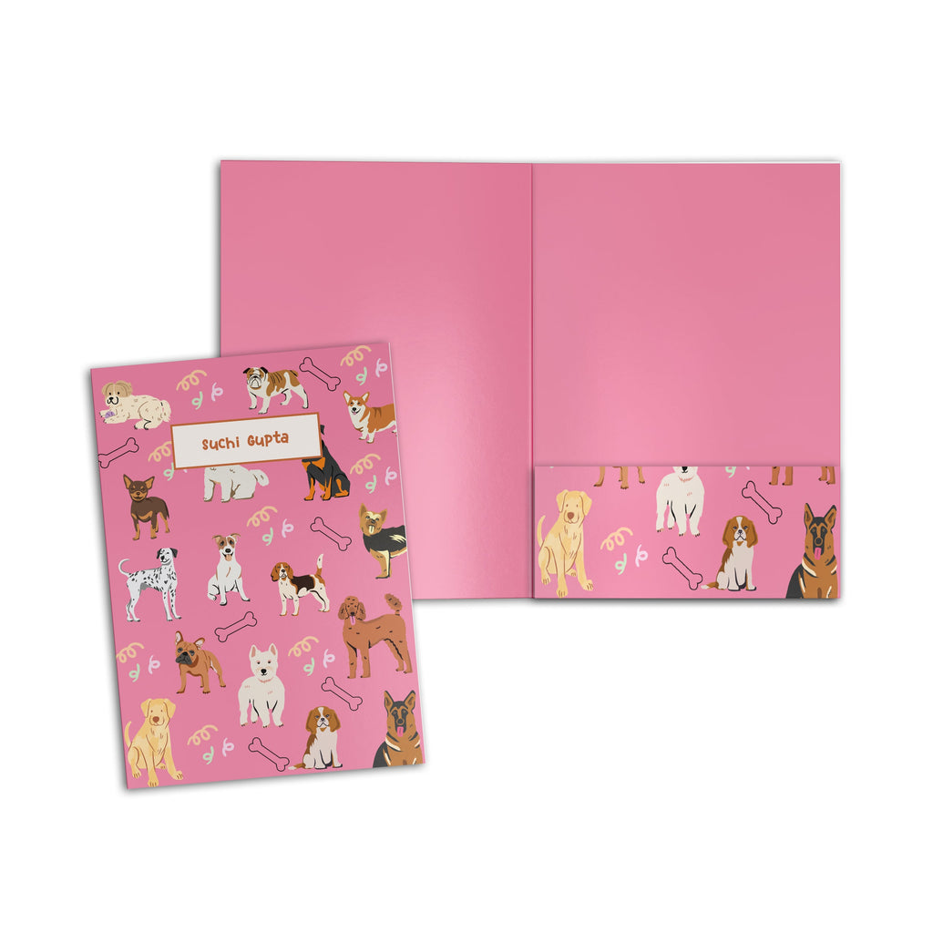 Pink Dog Print Personalised Folder