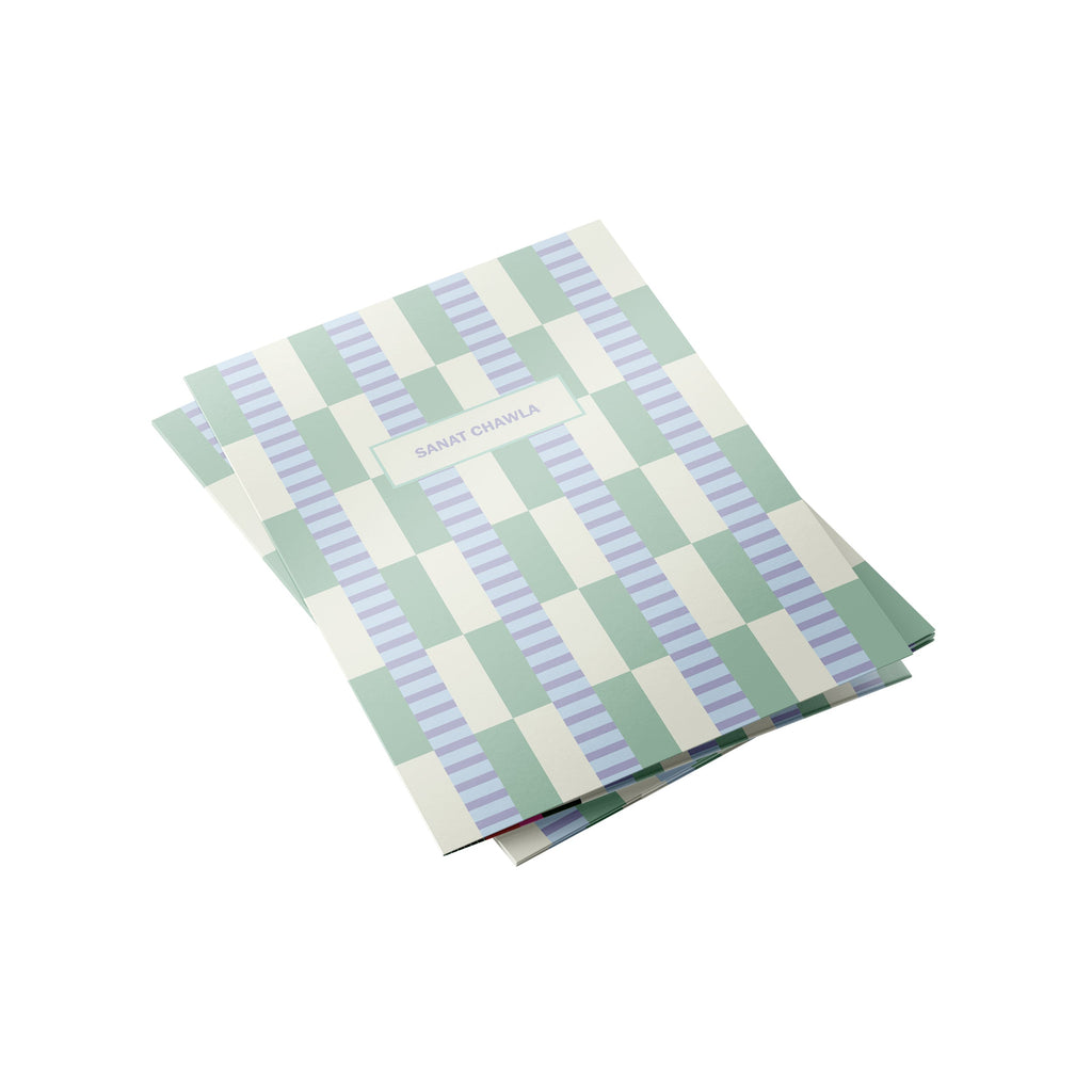 Checkered personalised folder in green & blue 