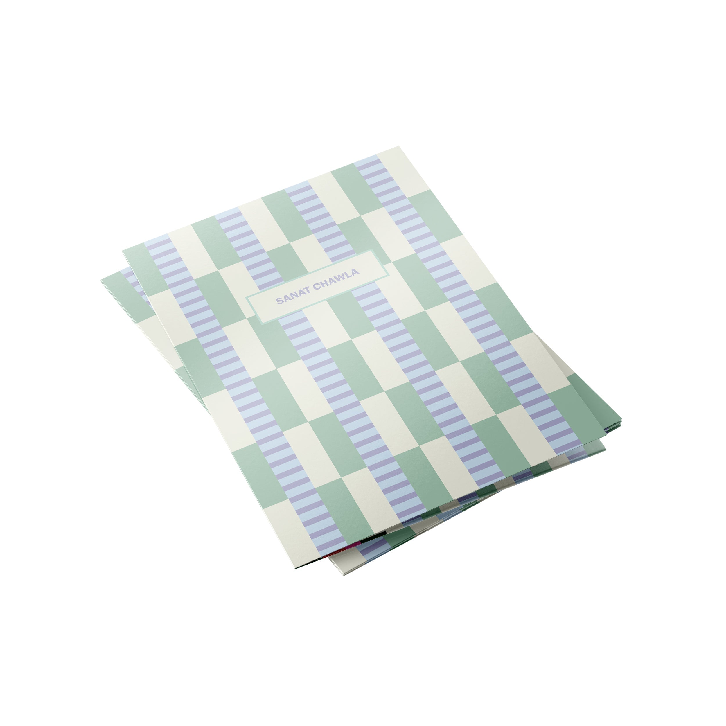 Checkered personalised folder in green & blue 