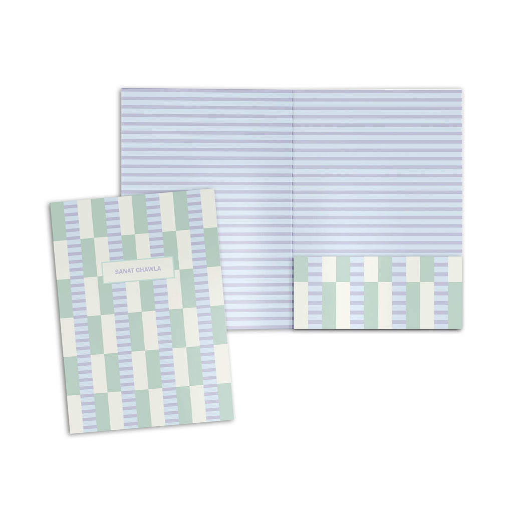 Checkered personalised folder in green & blue 