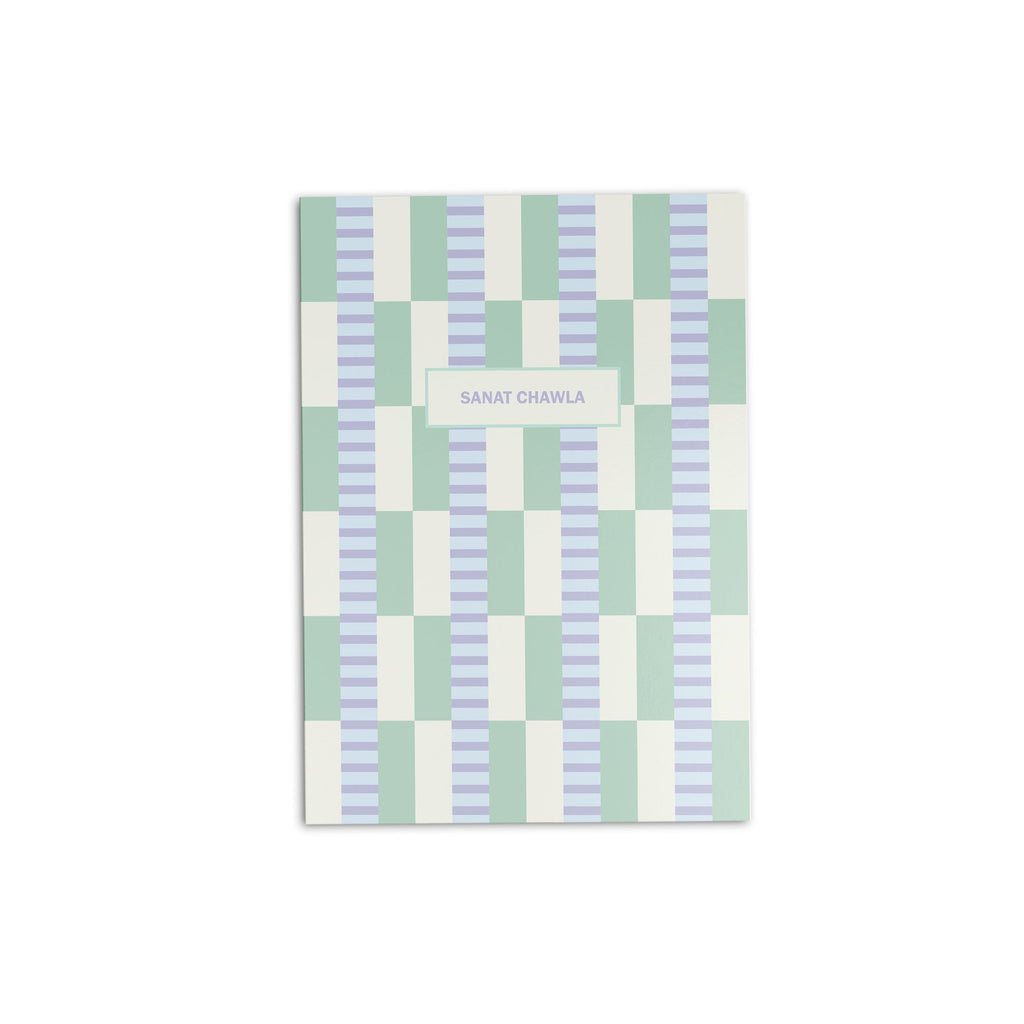 Checkered personalised folder in green & blue 