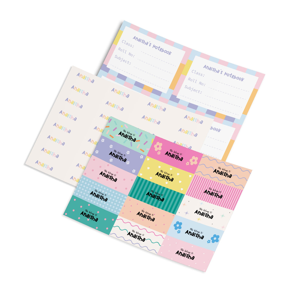 Mullti Striped Initial Personalised Back To School Stickers Set