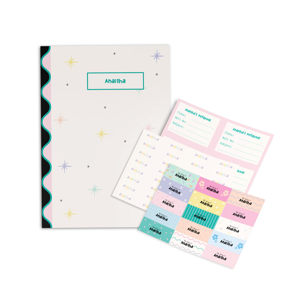 Pastel Stars Personalised Paper Folder + Back To School Stickers Set