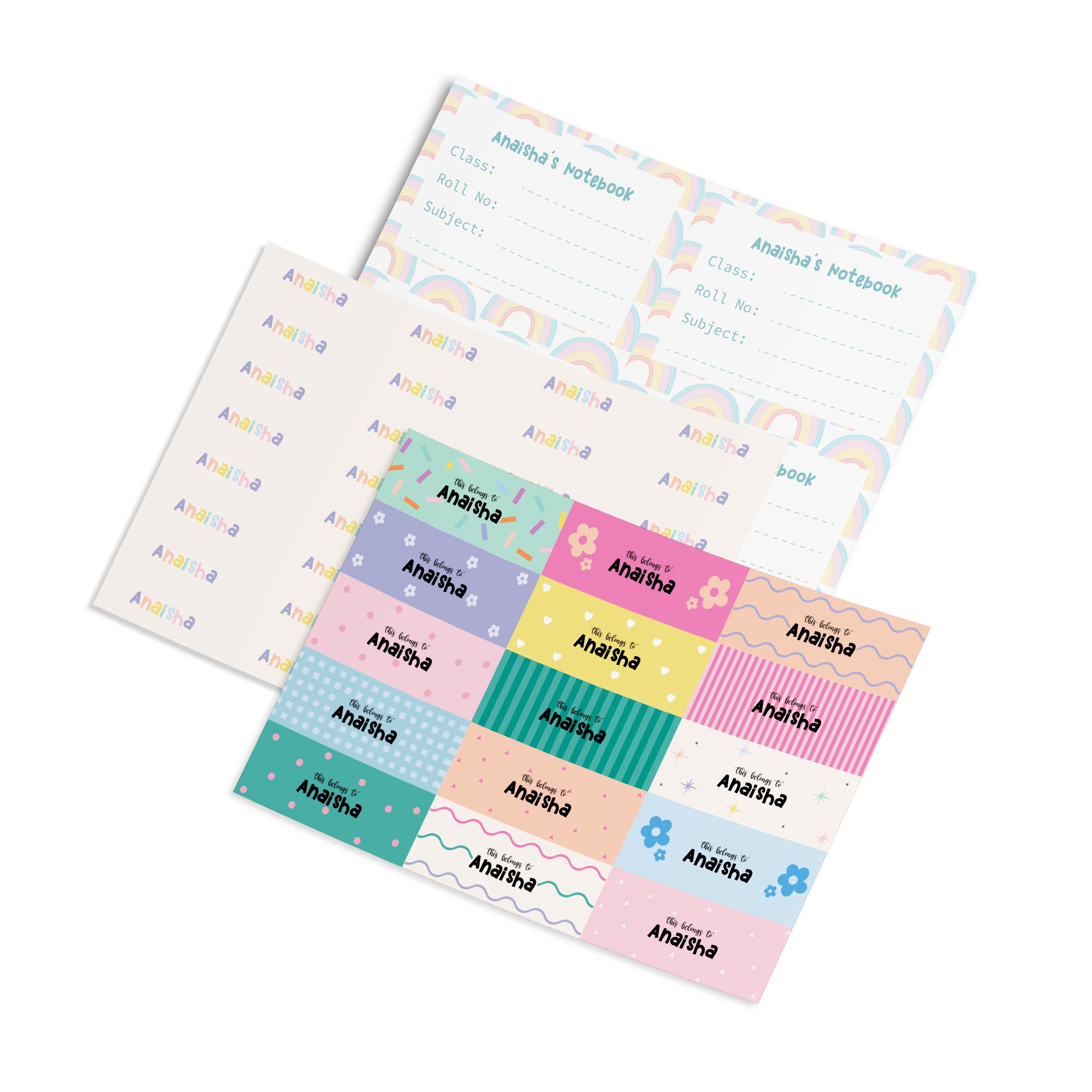 Rainbow Personalised Back To School Stickers - Set Of 3