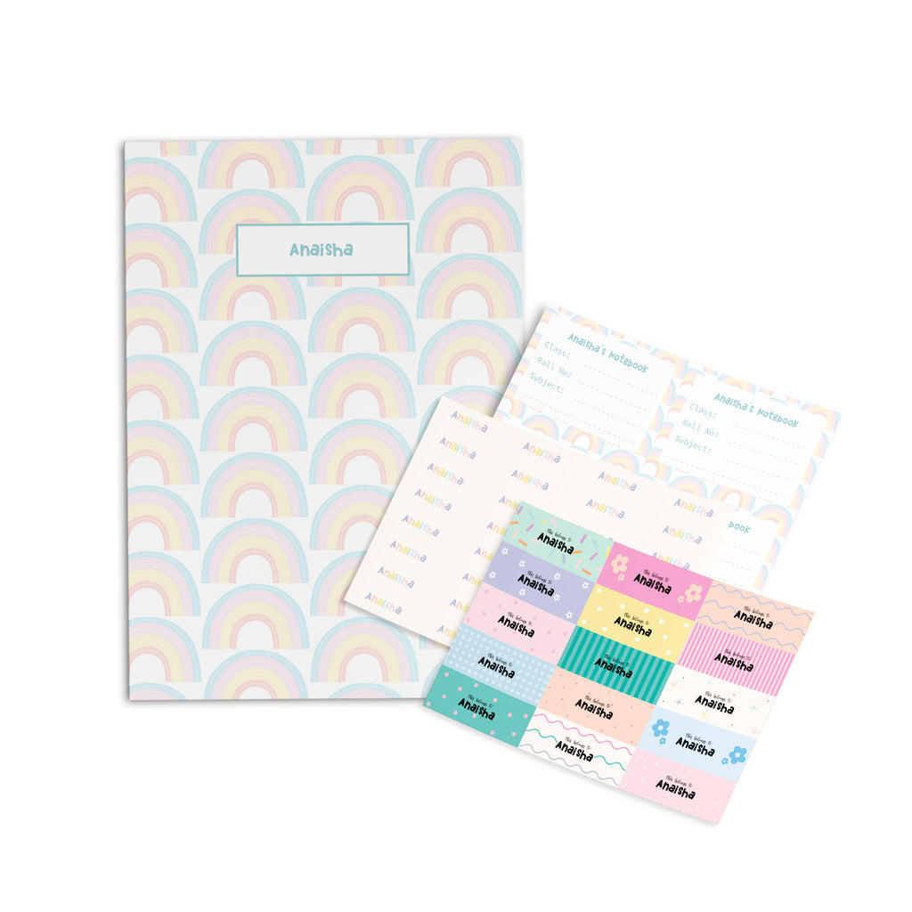 Rainbow Personalised Paper Folder + Back To School Stickers Set