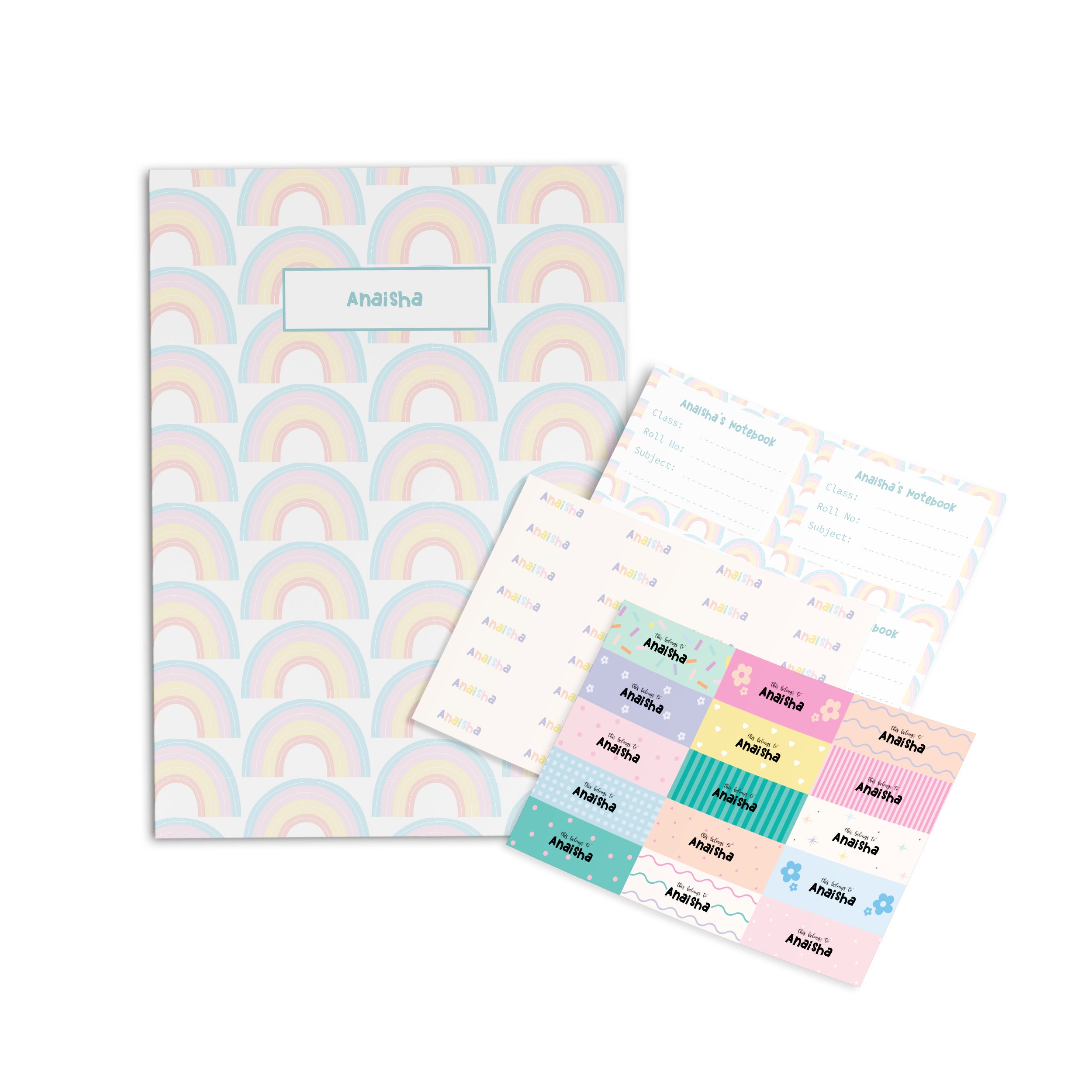 Rainbow Personalised Paper Folder + Back To School Stickers Set