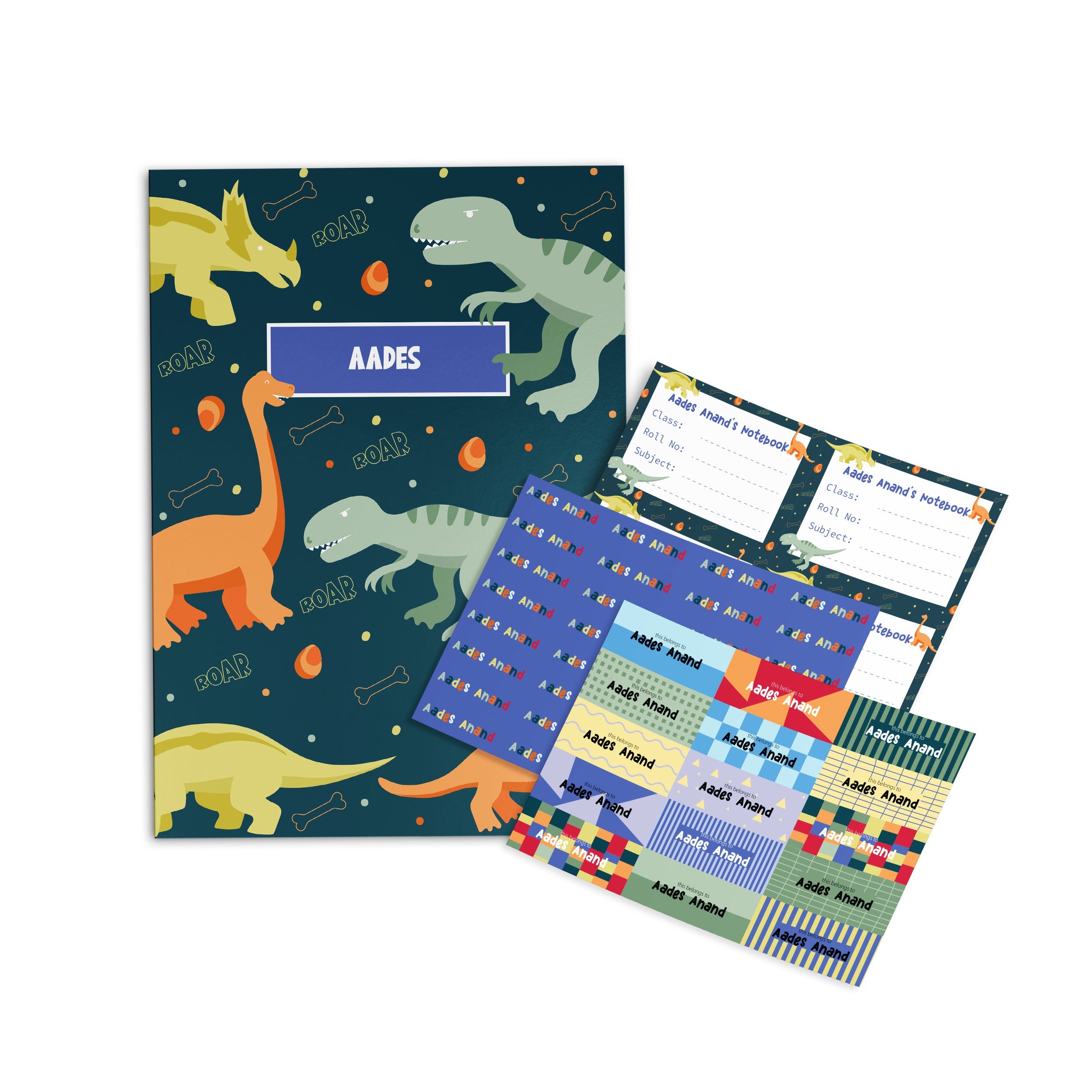 Dinosaur Personalised Paper Folder + Back To School Stickers Set