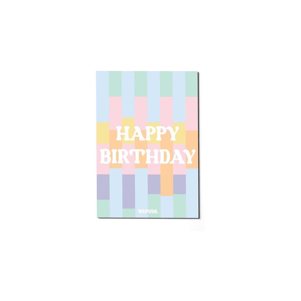 Happy Birthday Pastel Striped Greeting Card