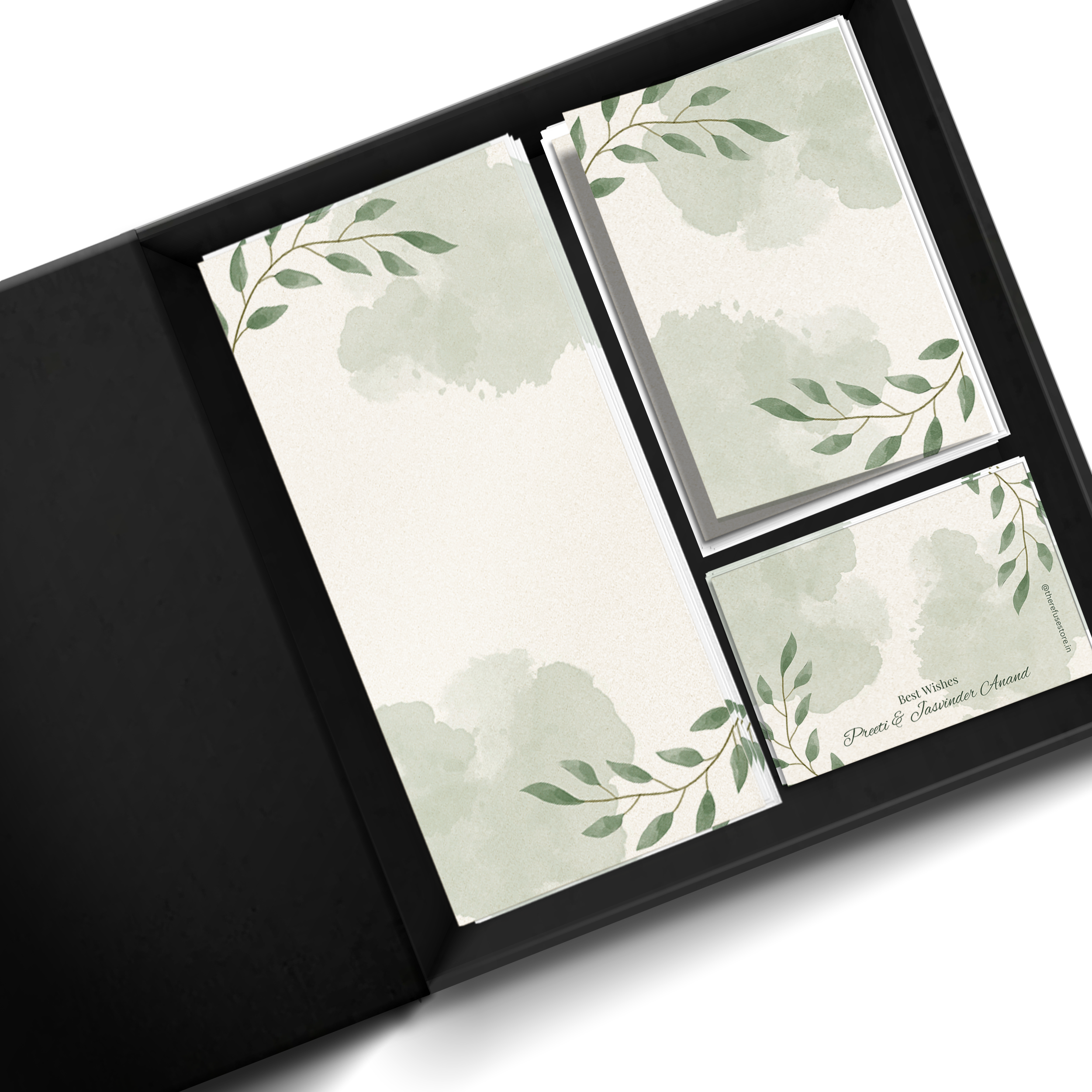 Green Watercolour Leaves Metallic Personalised Gifting Mini Set WITH BOX