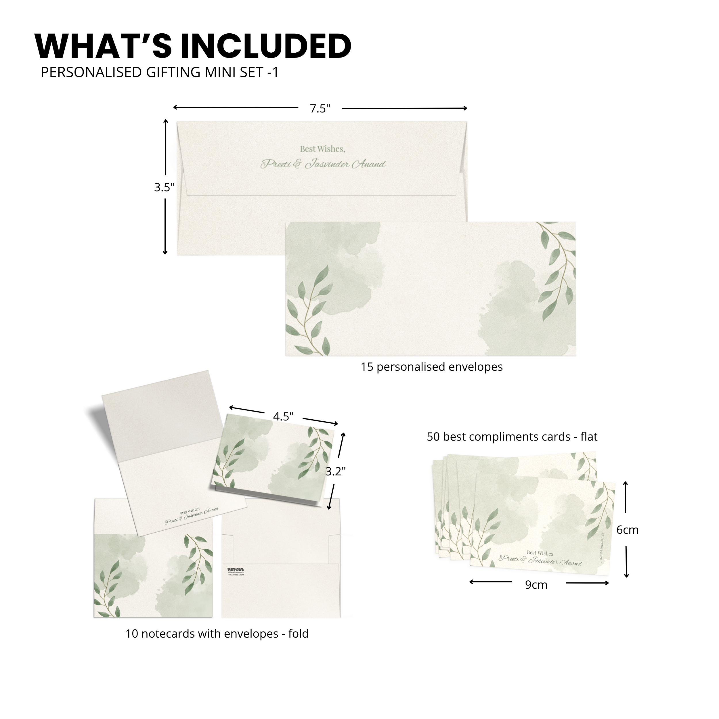 Green Watercolour Leaves Metallic Personalised Gifting Mini Set