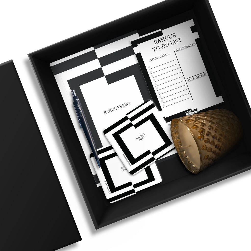 Black & White Lined Personalised Stationery Gift Set