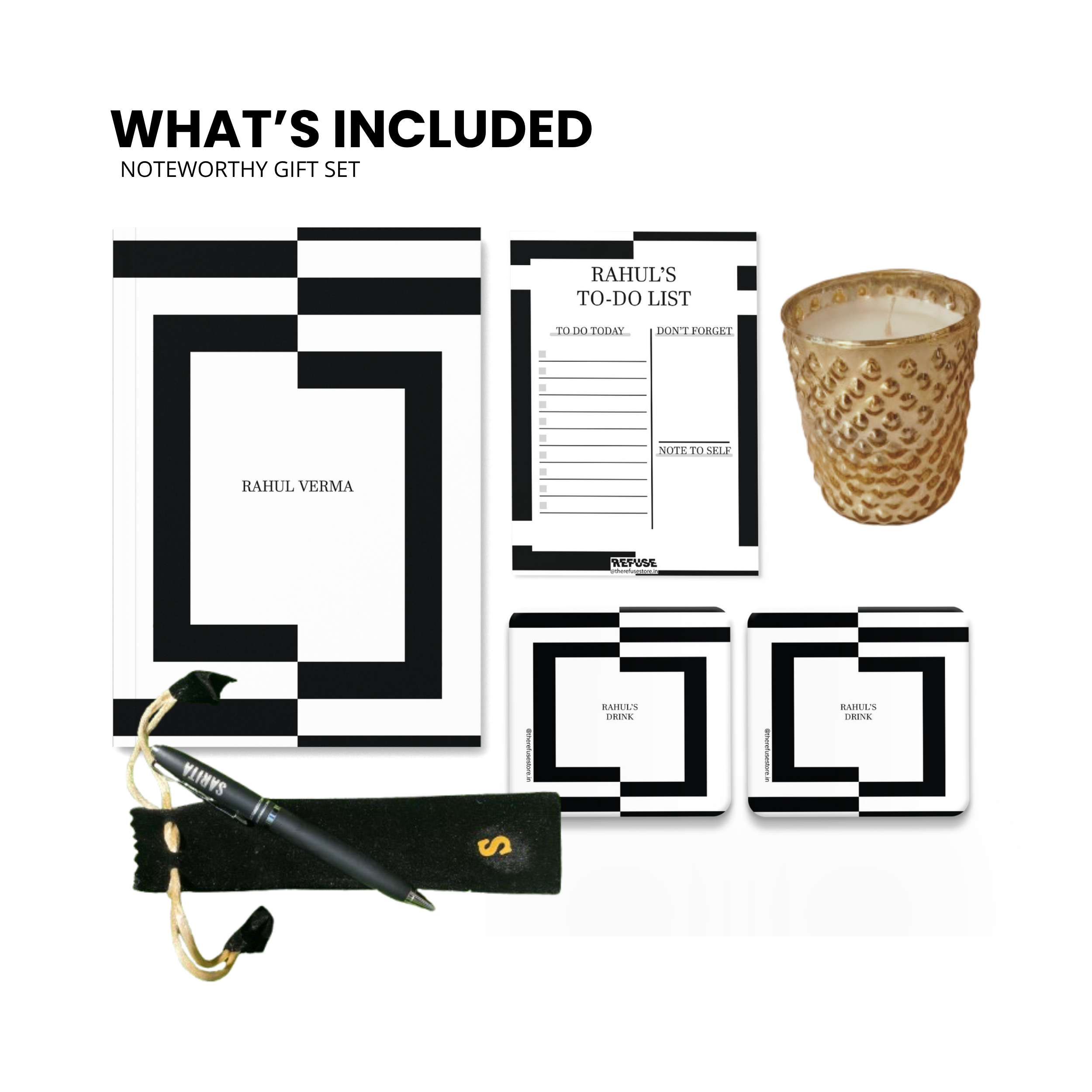 Black & White Lined Personalised Stationery Gift Set
