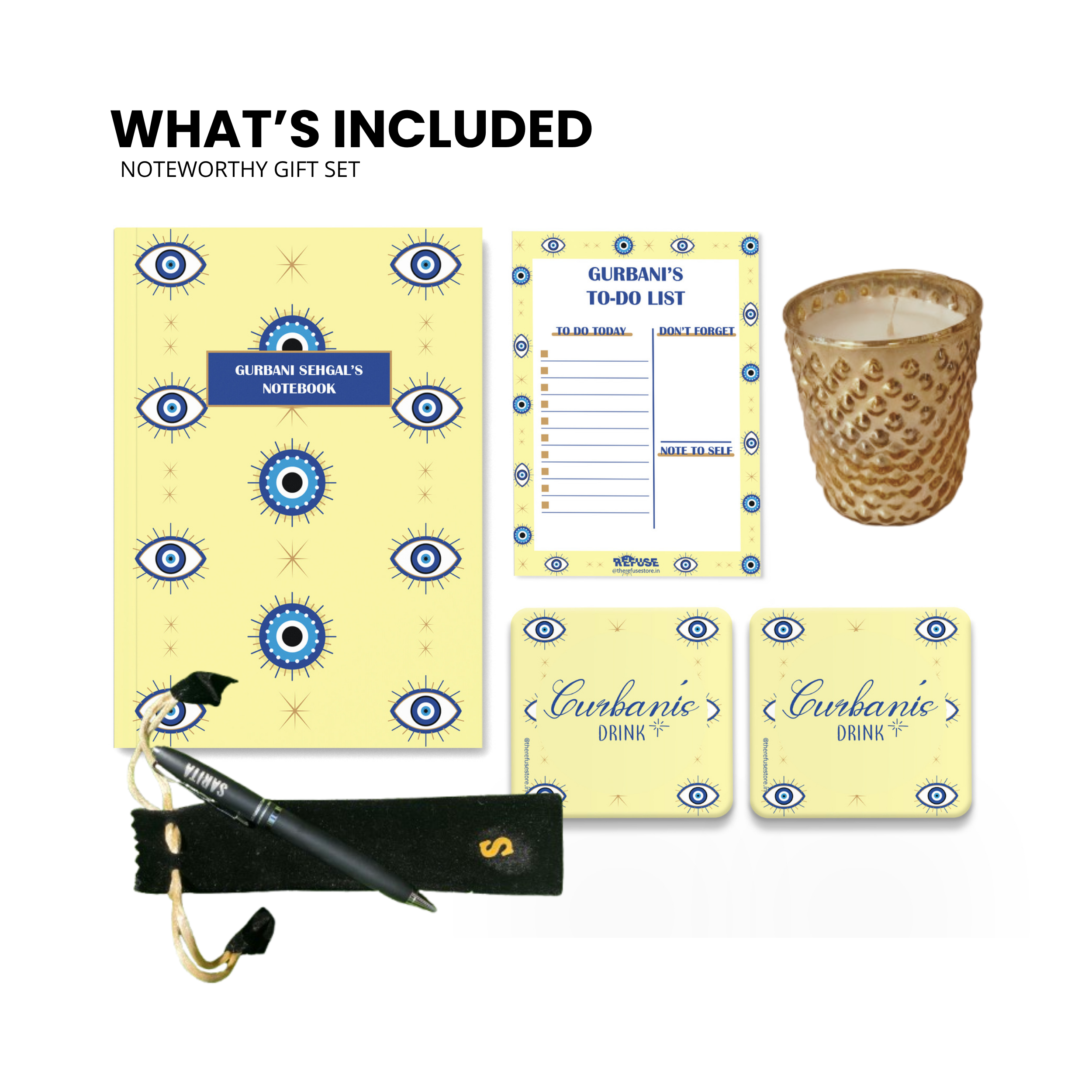 Yellow Evil Eye Personalised Stationery Gift Set