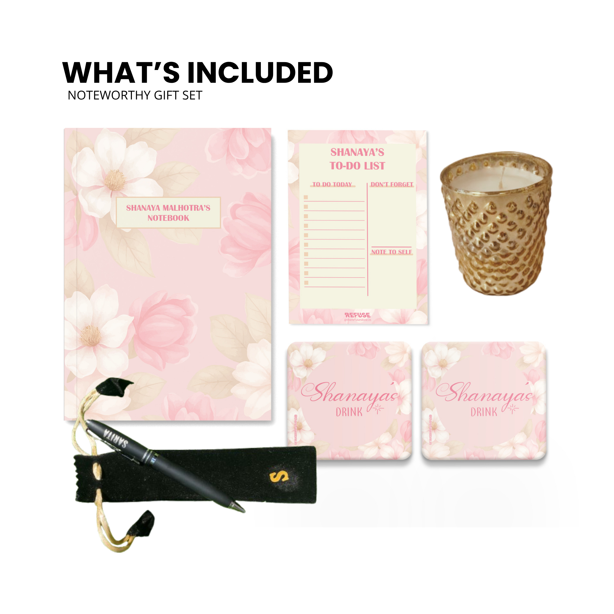 Shades Of Pink Floral Personalised Stationery Gift Set