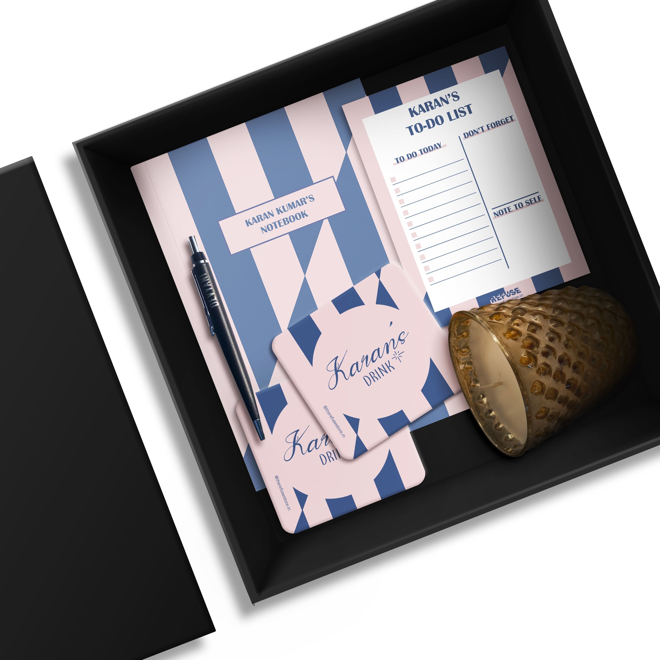 Blue & Pink Slashed Striped Personalised Stationery Gift Set