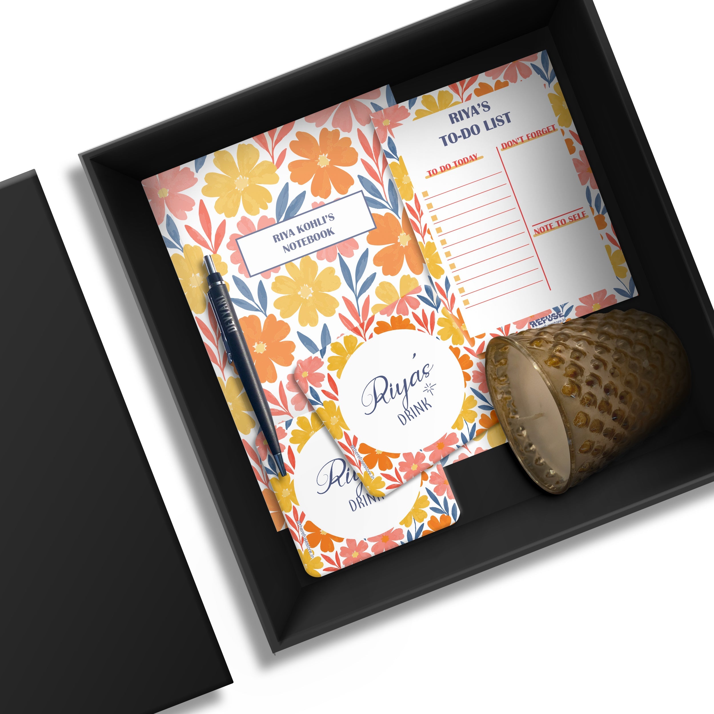 Red & Orange Multi Floral Personalised Stationery Gift Set