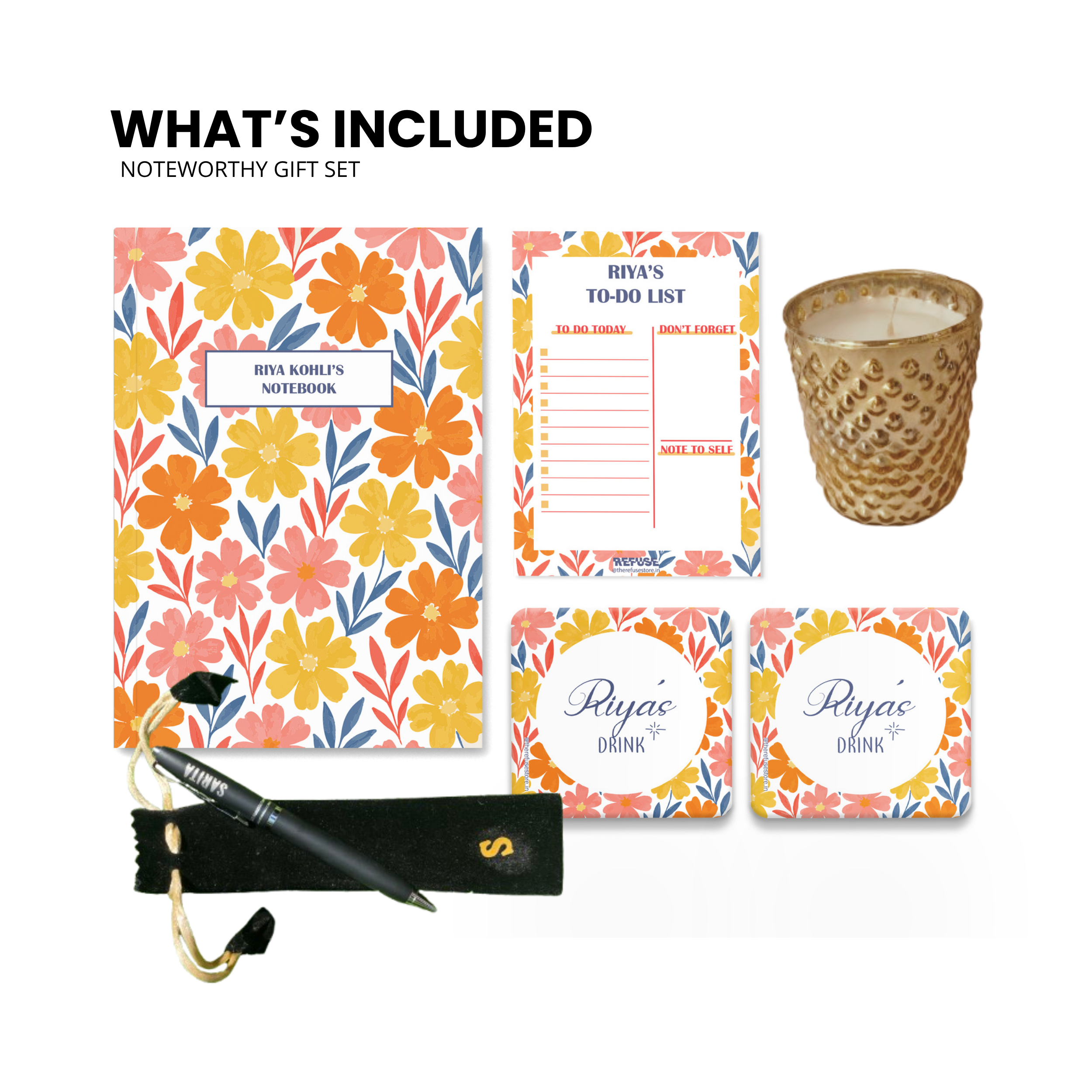 Red & Orange Multi Floral Personalised Stationery Gift Set