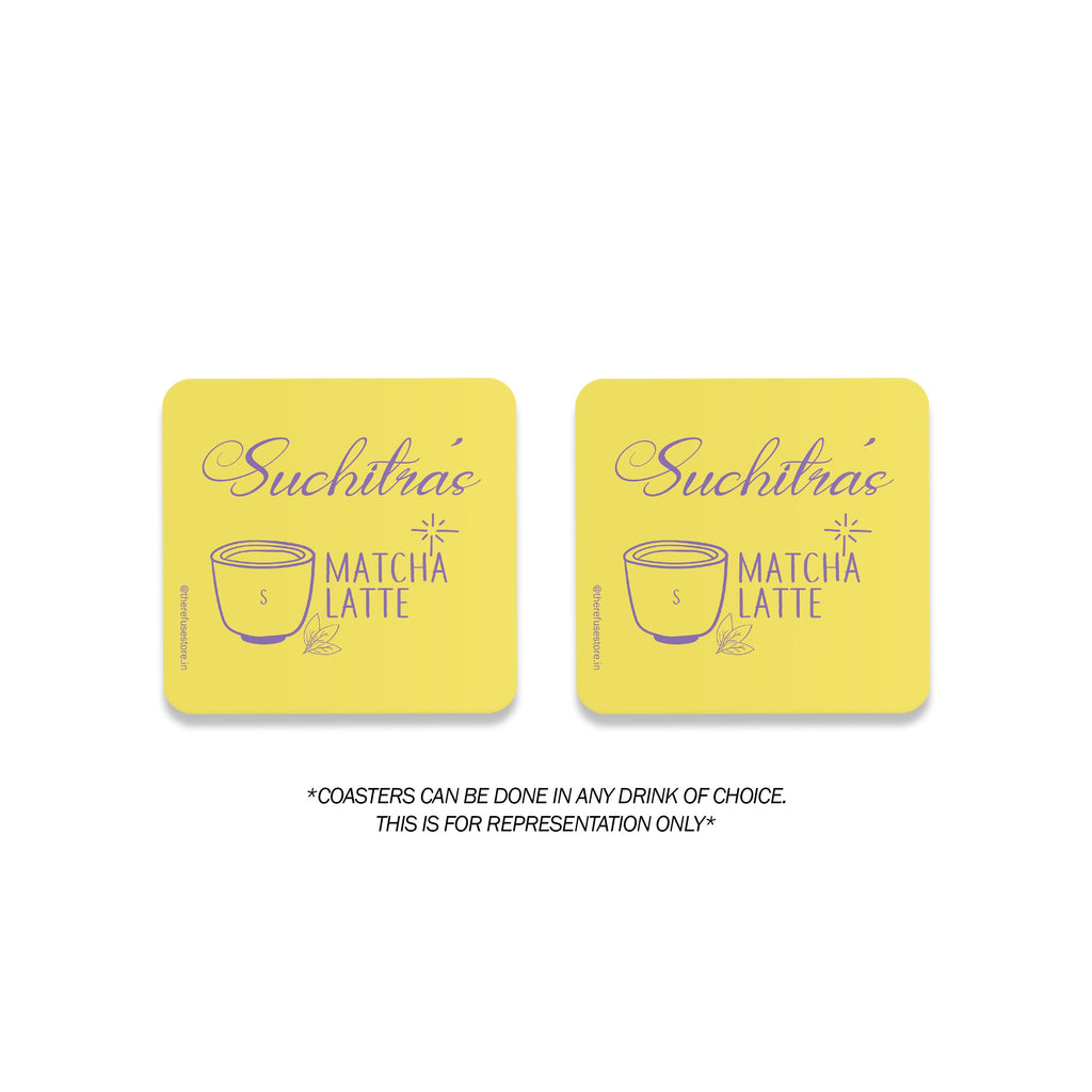 yellow & lilac personalised drink coasters