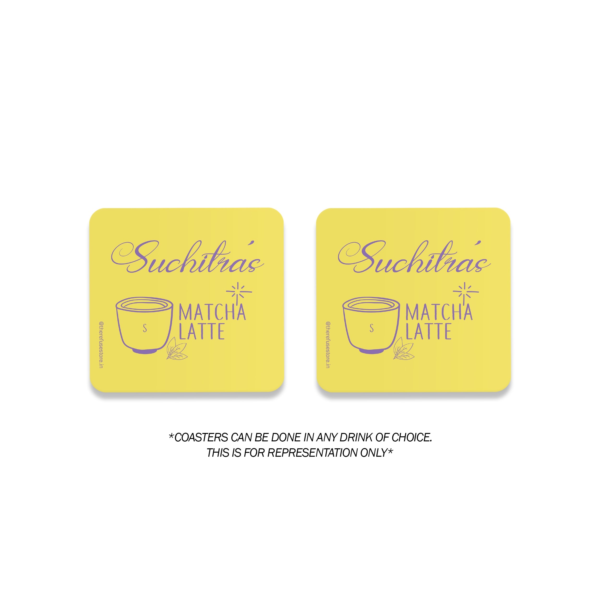 yellow & lilac personalised drink coasters